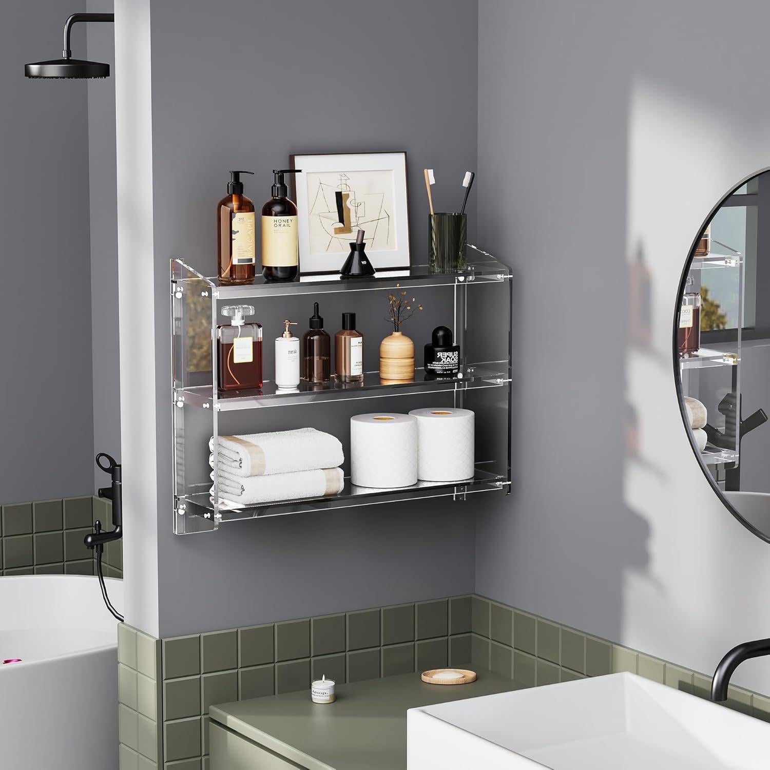 Estante de baño de acrílico Solaround 60x16x48 cm transparente