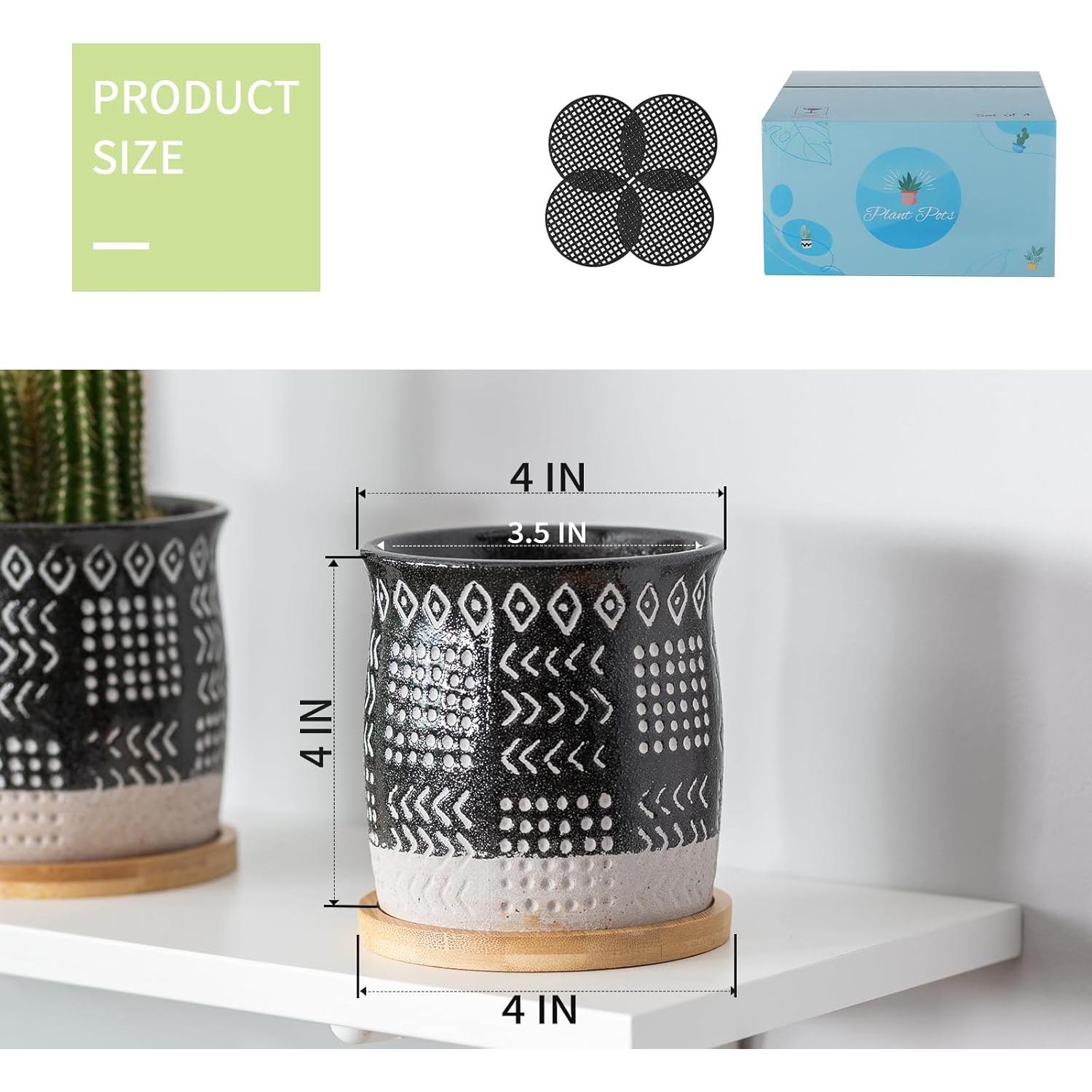 Macetas de Cerámica Vintage BABALIU 10 cm Juego de 4 con Plato