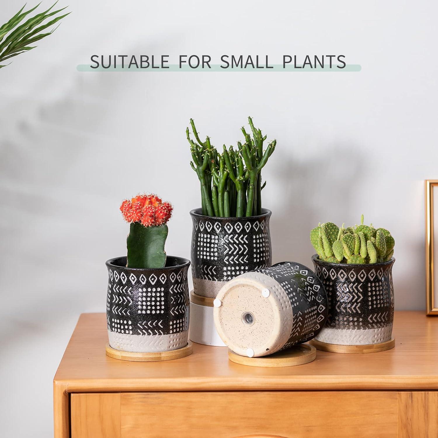 Macetas de Cerámica Vintage BABALIU 10 cm Juego de 4 con Plato