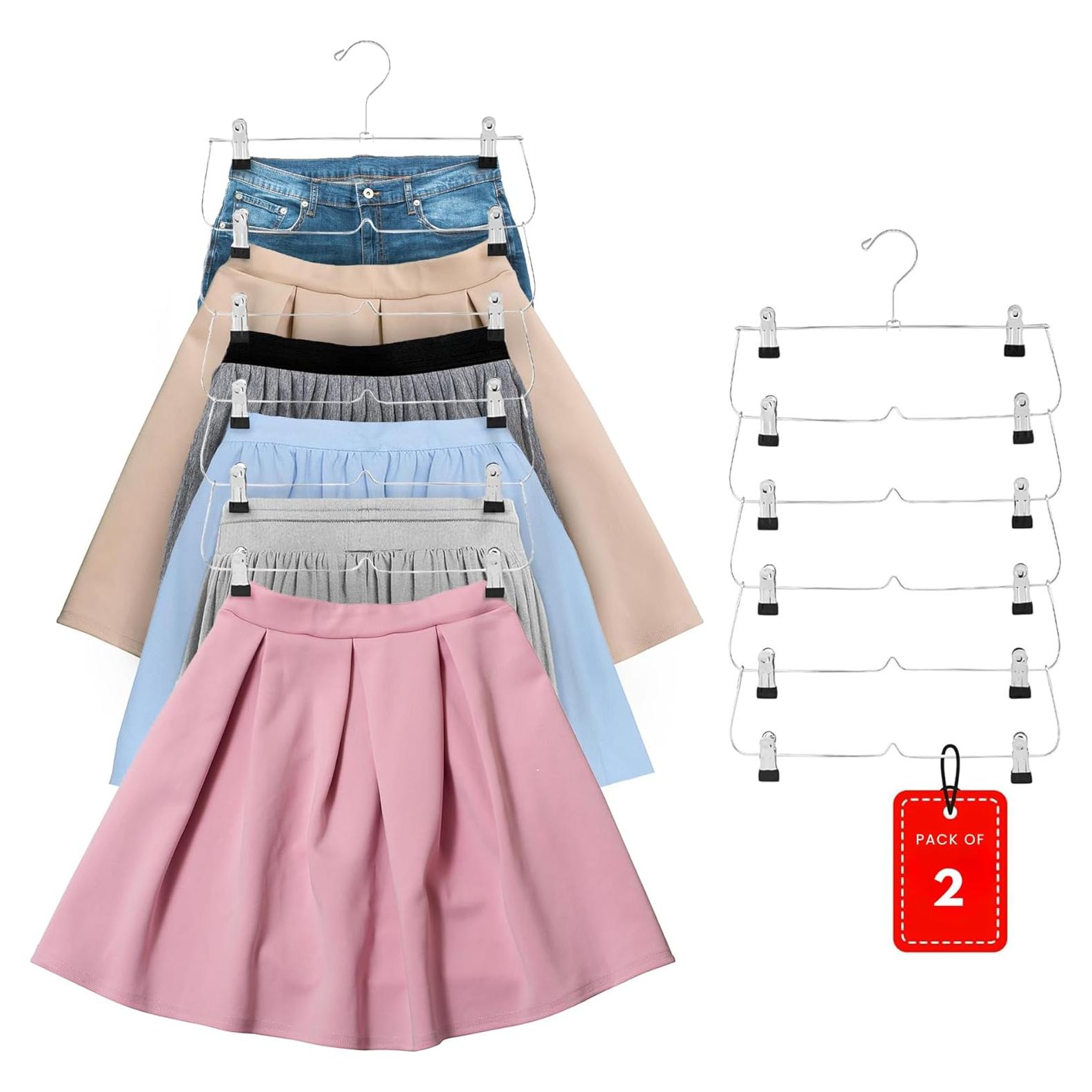 Perchas de Falda USTECH 6 Niveles - Paquete de 2, Acero Inoxidable