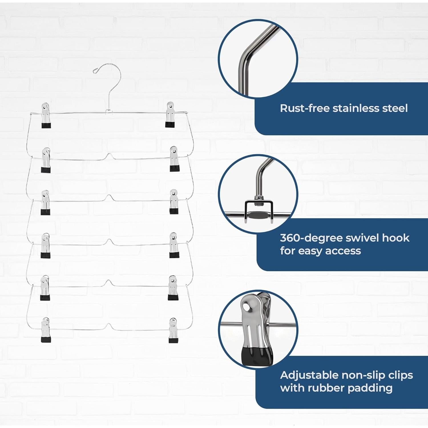 Perchas de Falda USTECH 6 Niveles - Paquete de 2, Acero Inoxidable