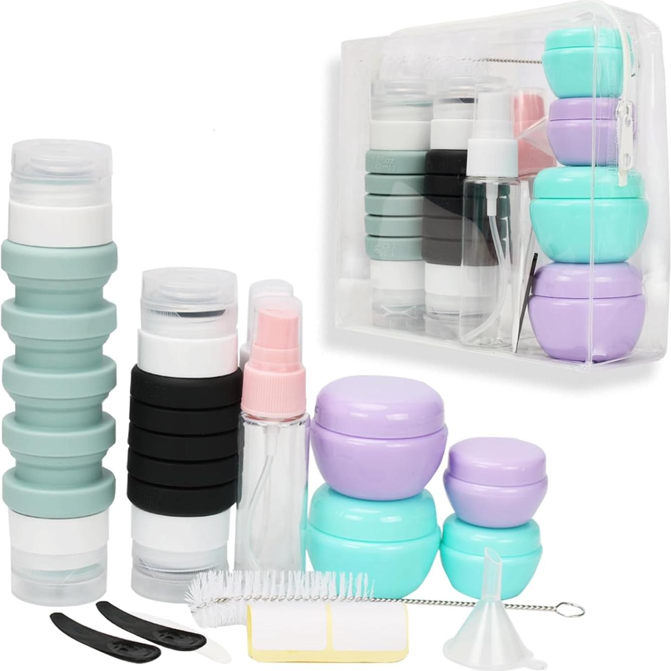 Juego de Botellas de Viaje Zhoxod 19 Piezas Silicona A prueba de Fugas