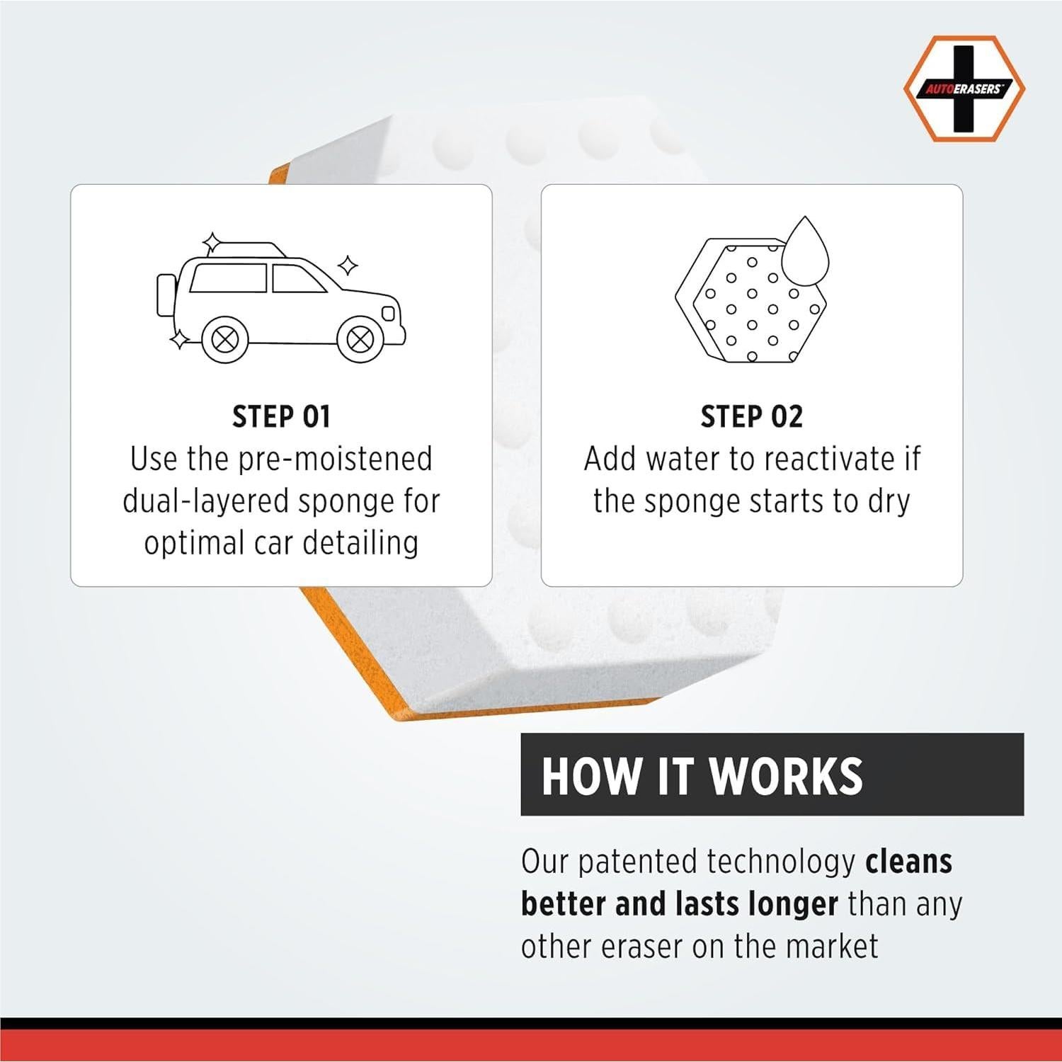 Esponja de Lavado AutoERASERS - Paquete de 3 Prehumedecidas