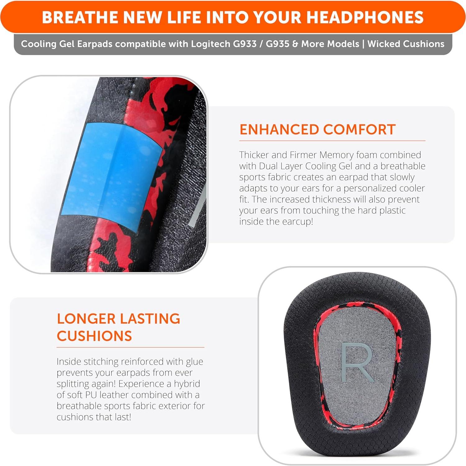 Almohadillas de Gel Refrigerante Wicked Cushions para Logitech G935 G933 G533
