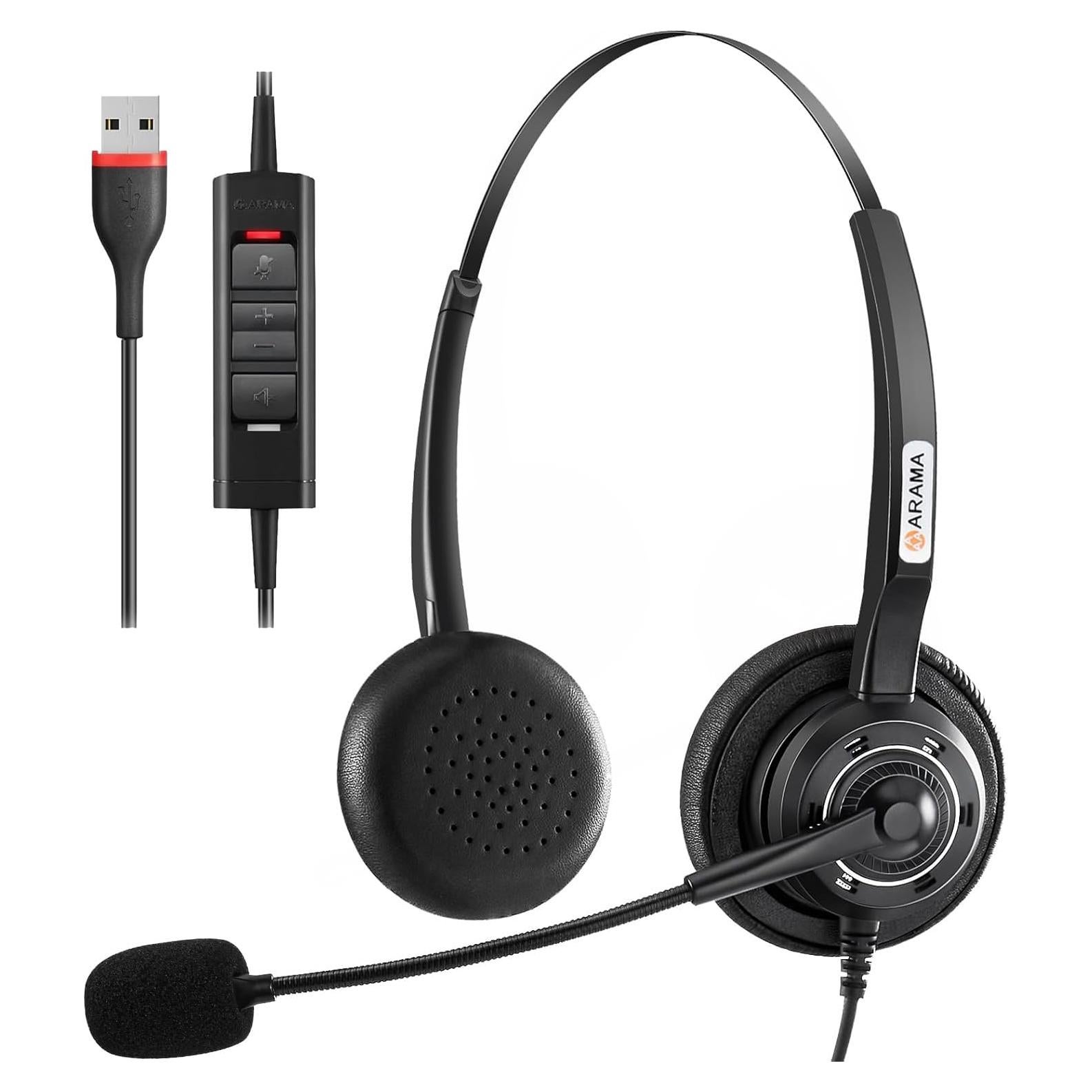 Auricular USB Arama A202USB con Micrófono y Cancelación de Ruido