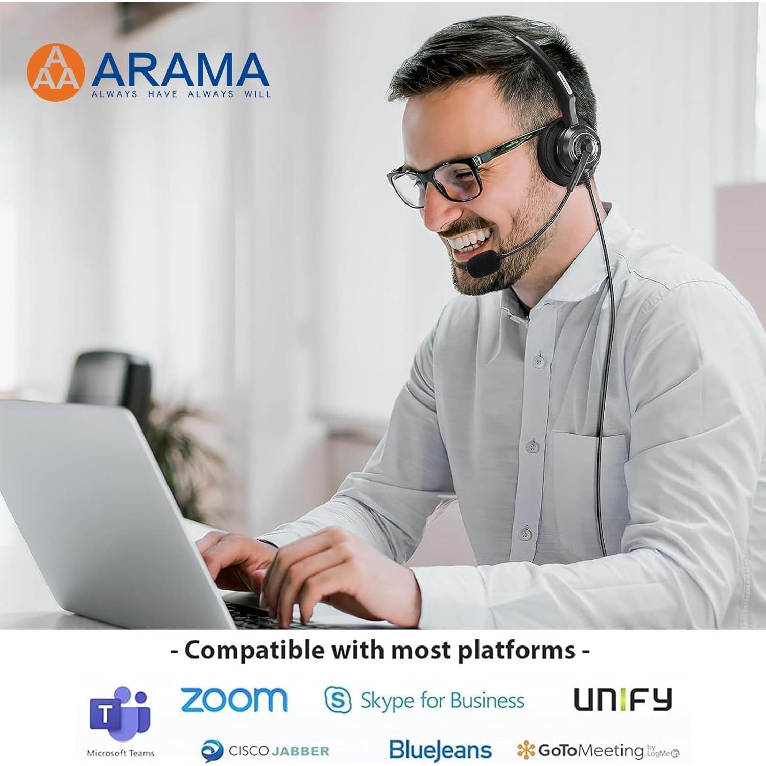 Auricular USB Arama A202USB con Micrófono y Cancelación de Ruido