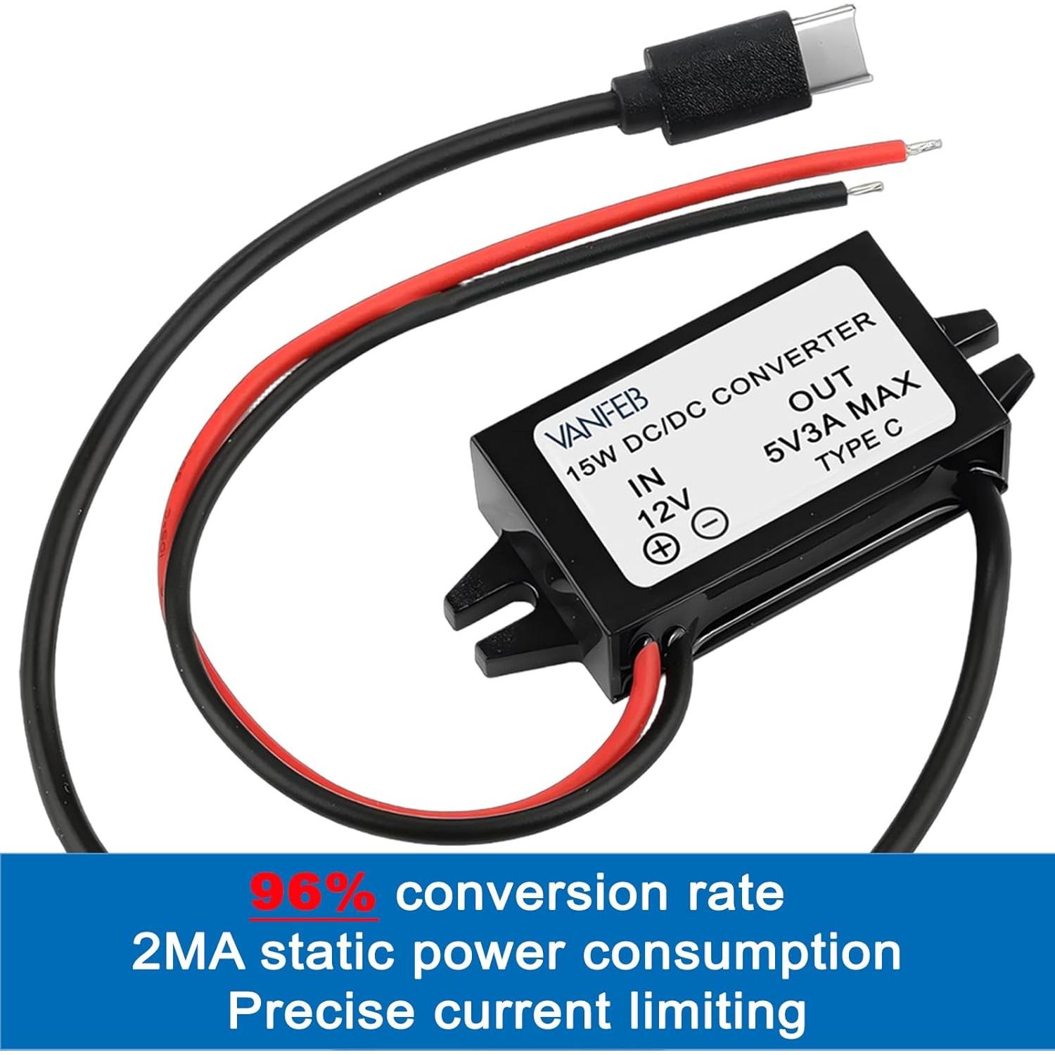 Convertidor DC 12V/24V a 5V 3A Tipo C VanFeb 15W
