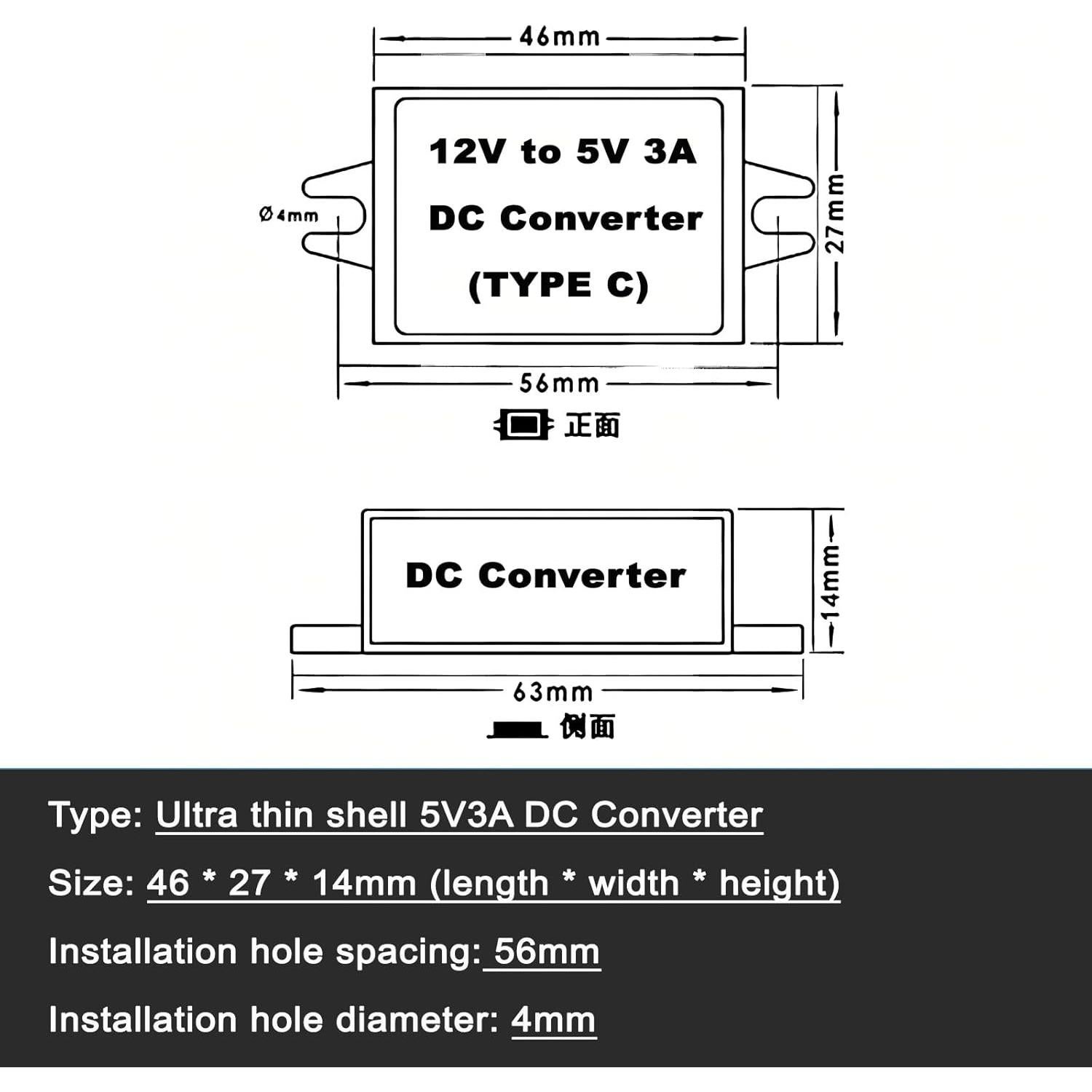 Convertidor DC 12V/24V a 5V 3A Tipo C VanFeb 15W