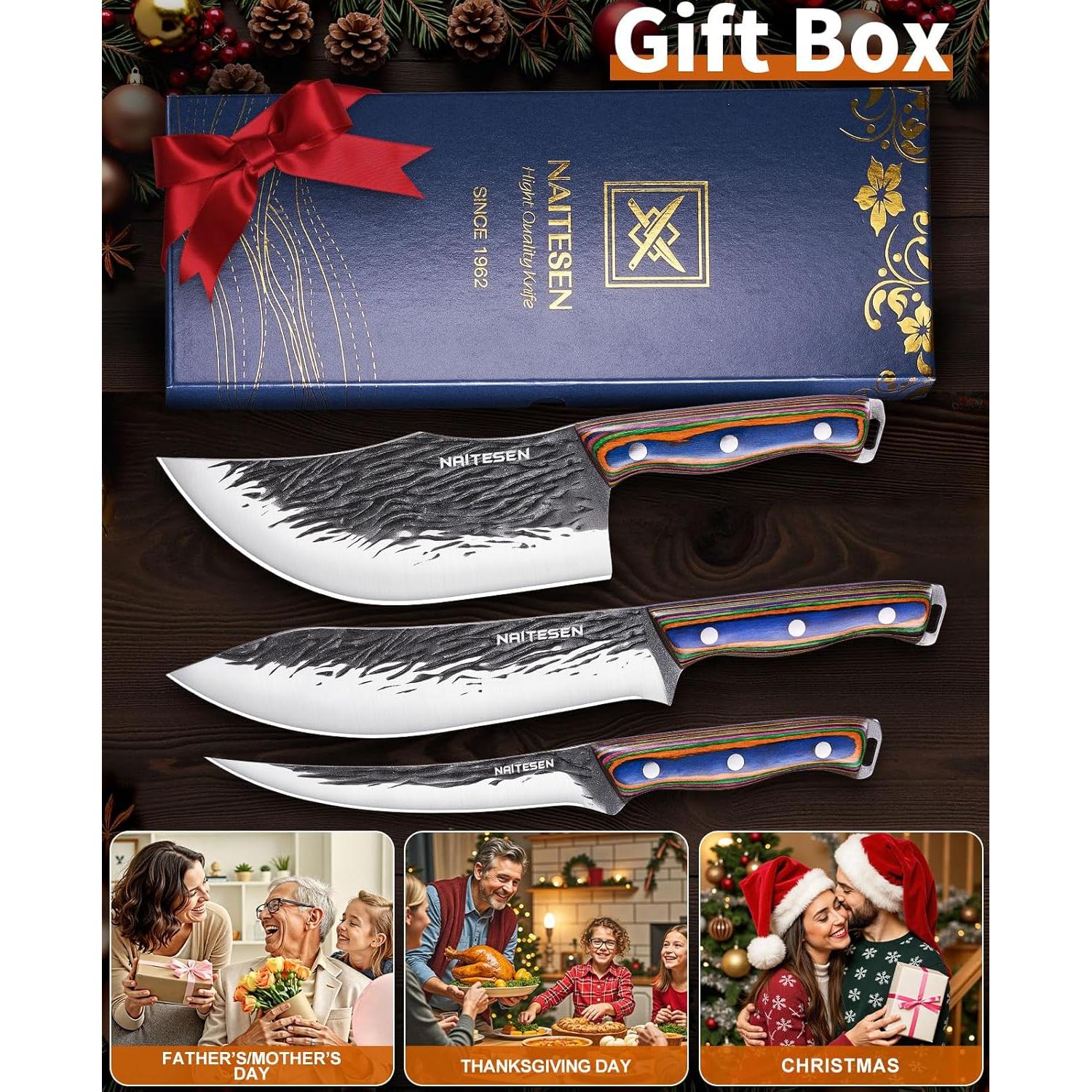 Juego de cuchillos de cocina Naitesen 3 piezas forjados a mano