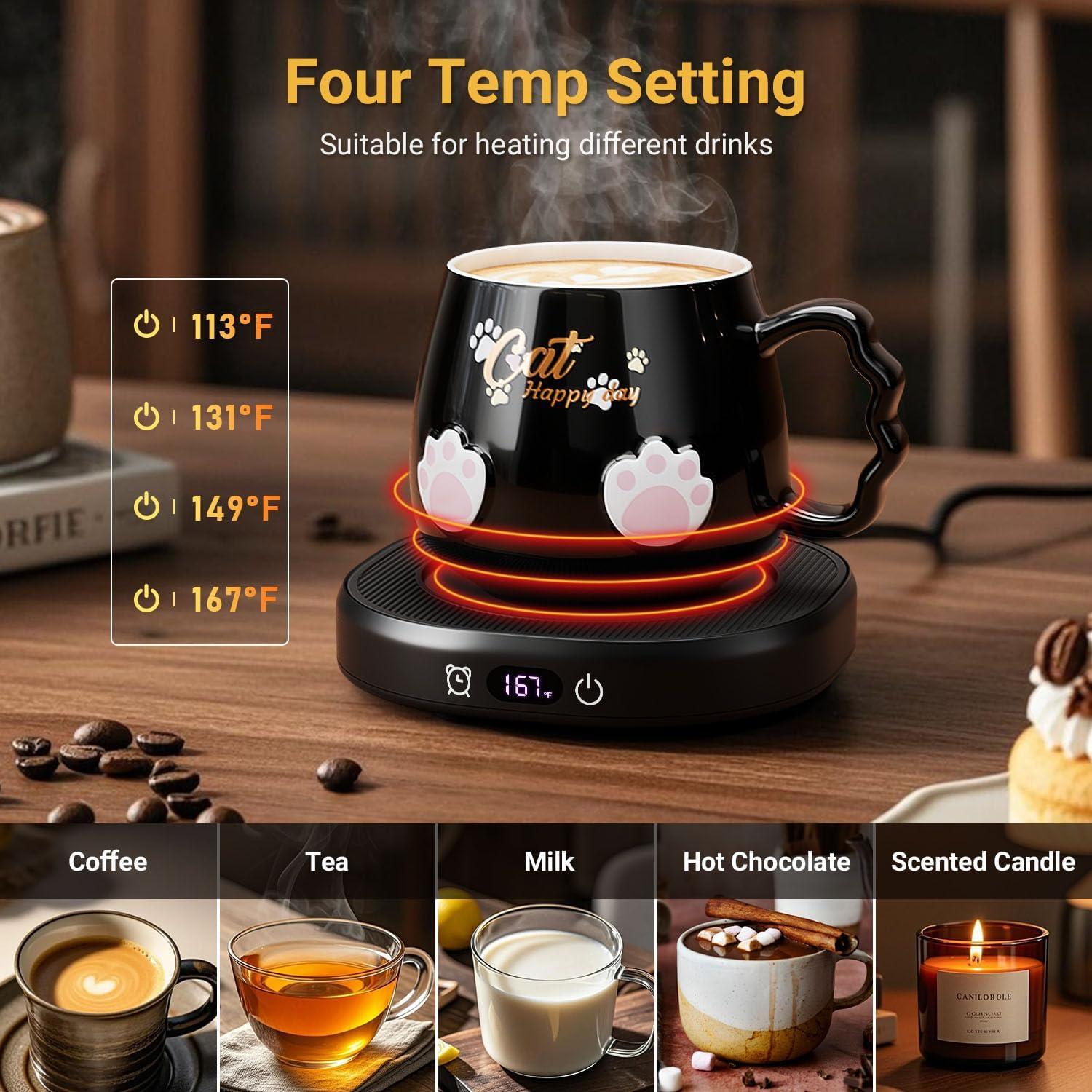 Calentador de Tazas BGBG Negro con Tazas de Gato Cerámicas