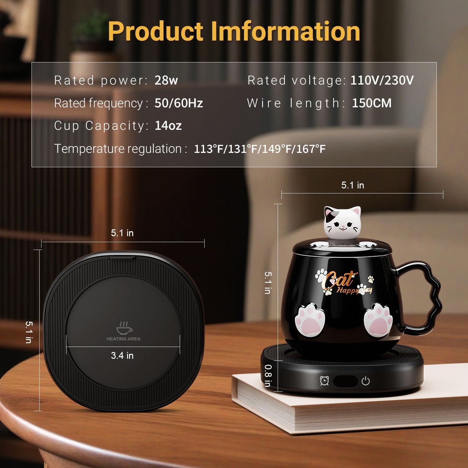 Calentador de Tazas BGBG Negro con Tazas de Gato Cerámicas