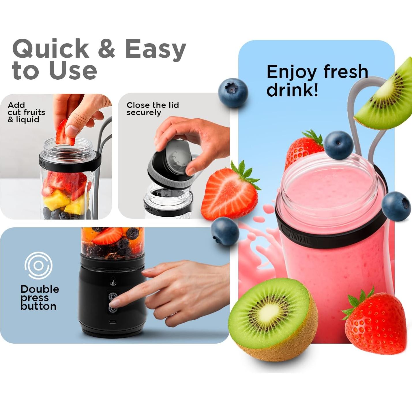 Licuadora Portátil Recargable AK ANKLAS 700ml 6 Cuchillas