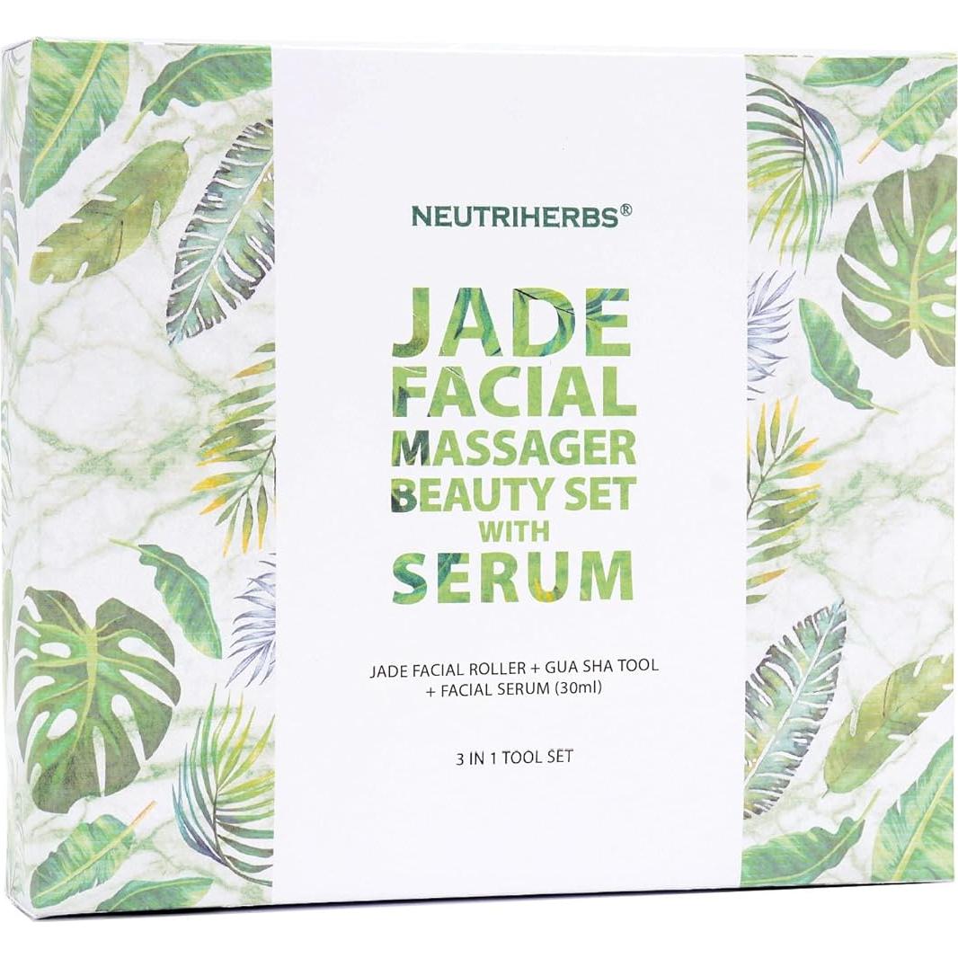 Set de Masaje Facial 3 en 1 Neutriherbs Jade - Rodillo, Gua Sha y Suero