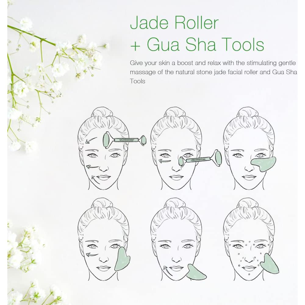 Set de Masaje Facial 3 en 1 Neutriherbs Jade - Rodillo, Gua Sha y Suero