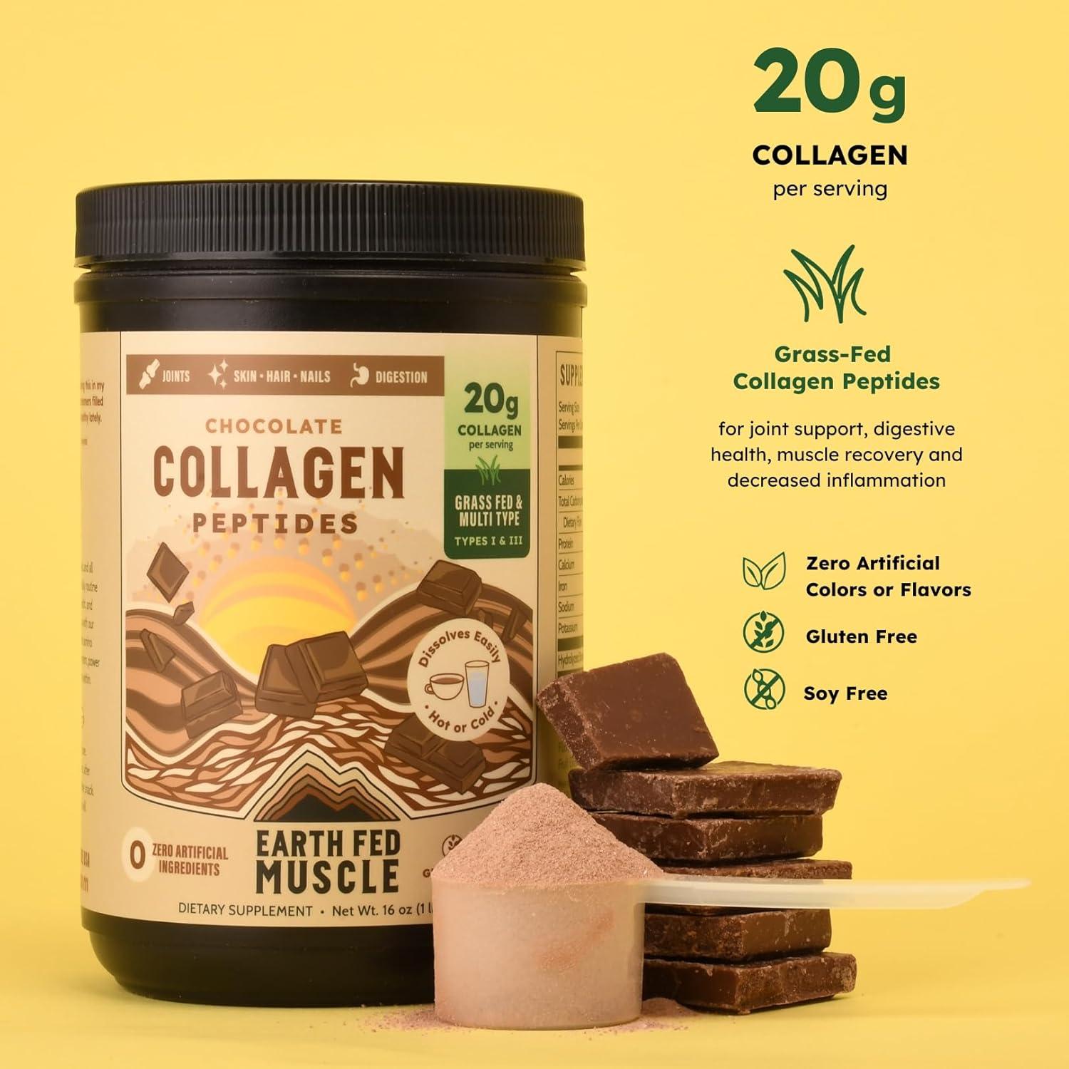 Polvo de Colágeno Hidrolizado Earth Fed Muscle 450g Chocolate
