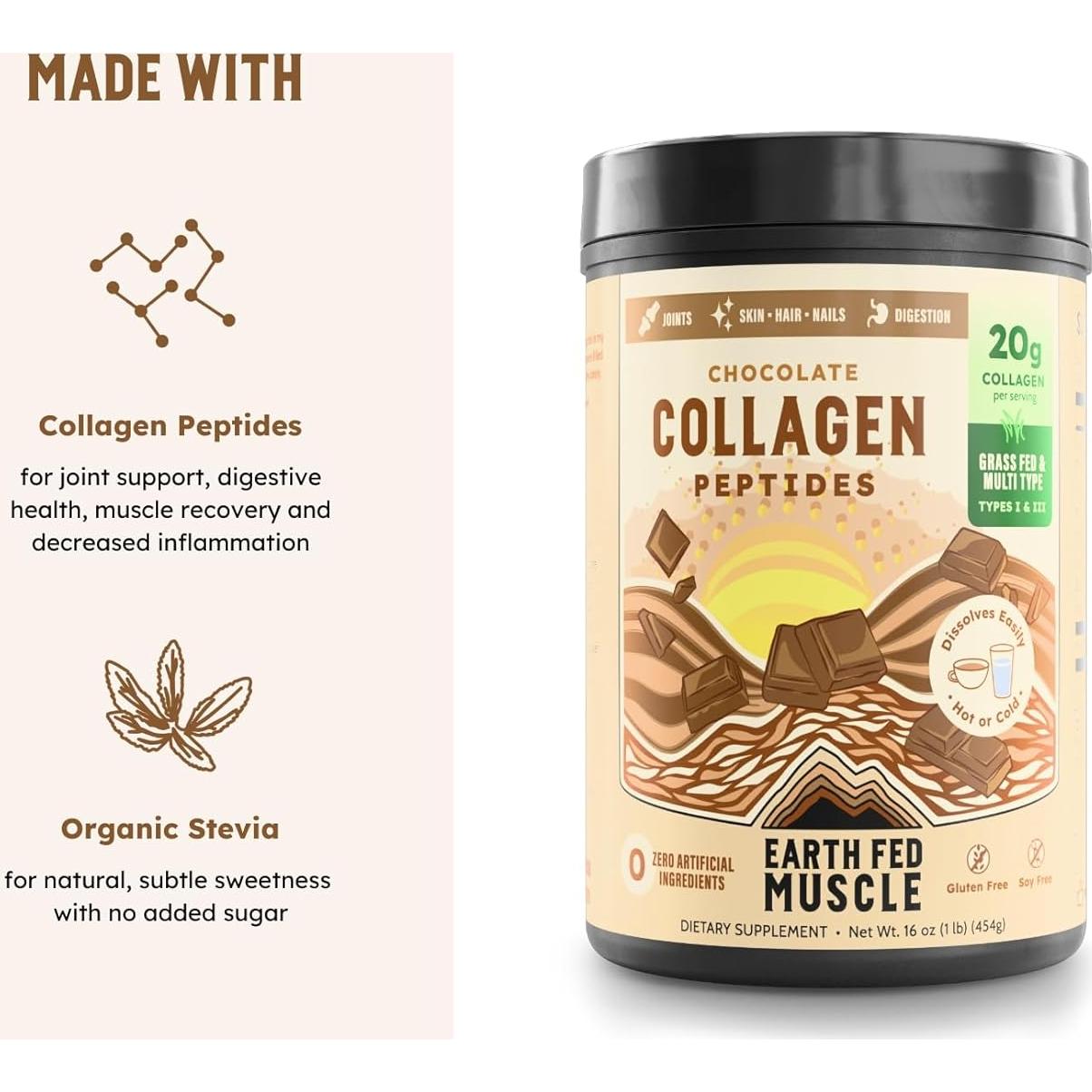 Polvo de Colágeno Hidrolizado Earth Fed Muscle 450g Chocolate