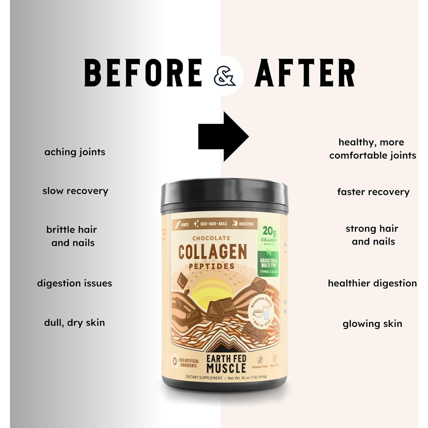 Polvo de Colágeno Hidrolizado Earth Fed Muscle 450g Chocolate