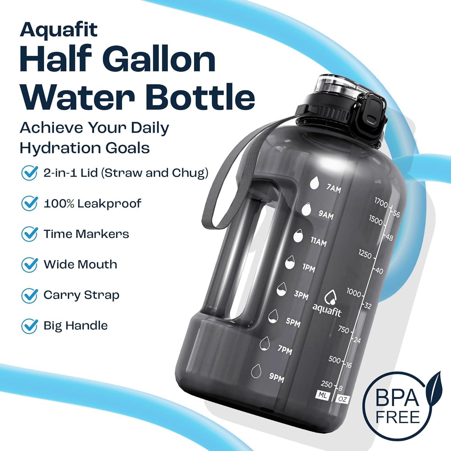 Botella de Agua AQUAFIT 1.81L con Tapa 2en1 y Marcador de Tiempo