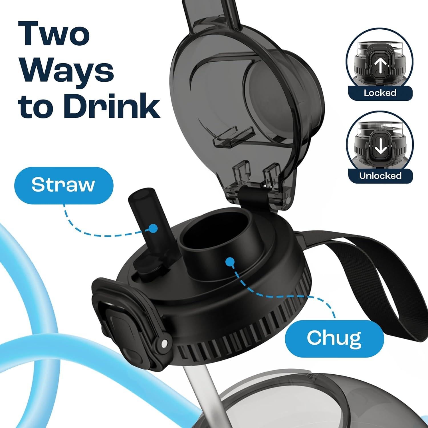 Botella de Agua AQUAFIT 1.81L con Tapa 2en1 y Marcador de Tiempo