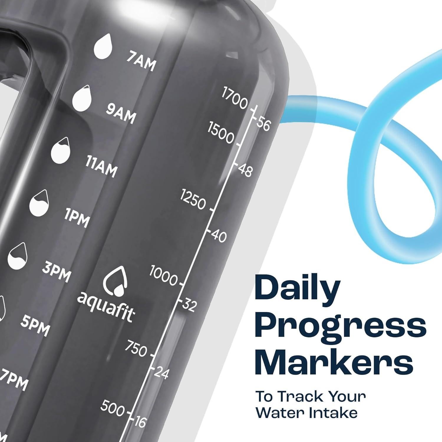 Botella de Agua AQUAFIT 1.81L con Tapa 2en1 y Marcador de Tiempo