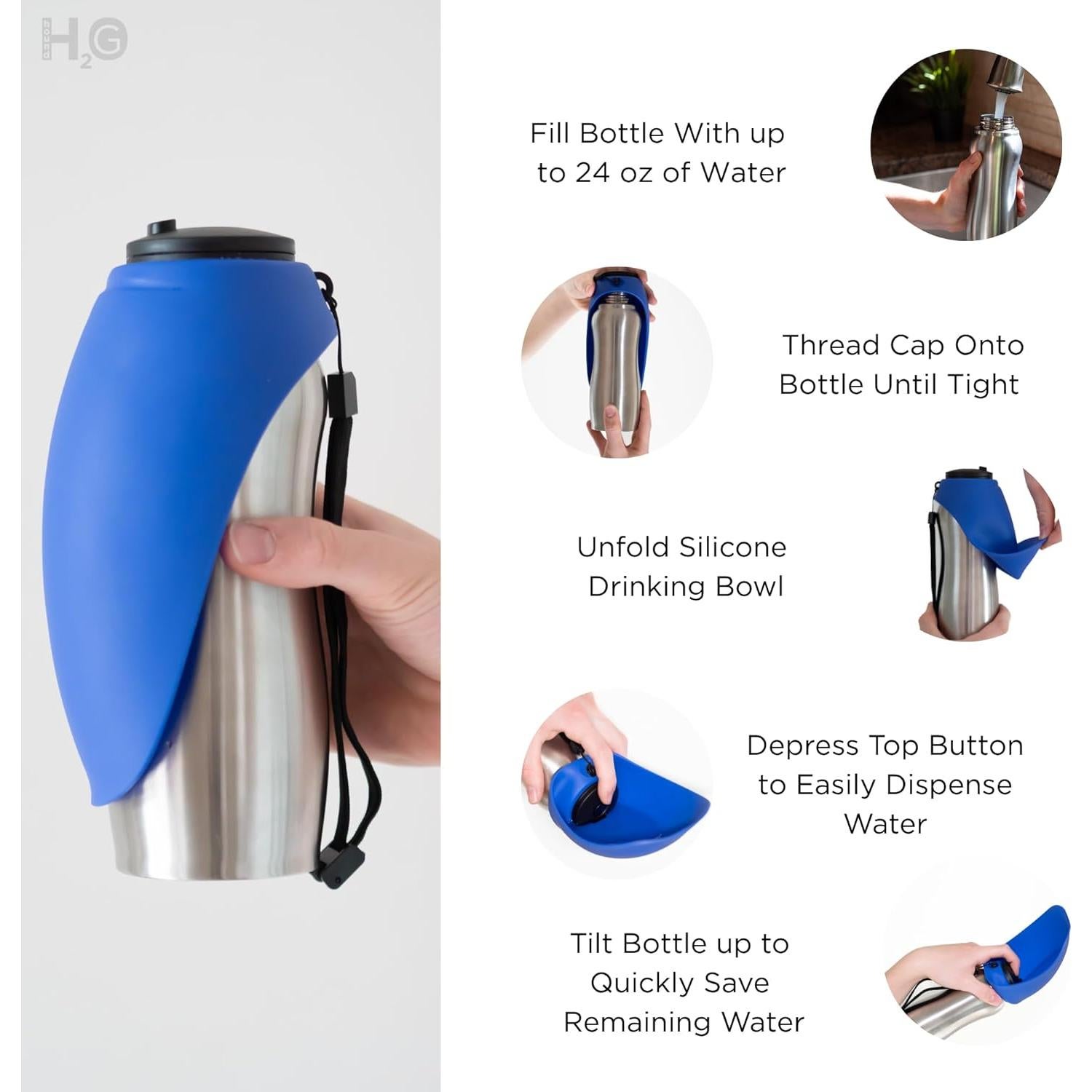 Botella de Agua Portátil Hound2Go 710 ml Acero Inoxidable Azul