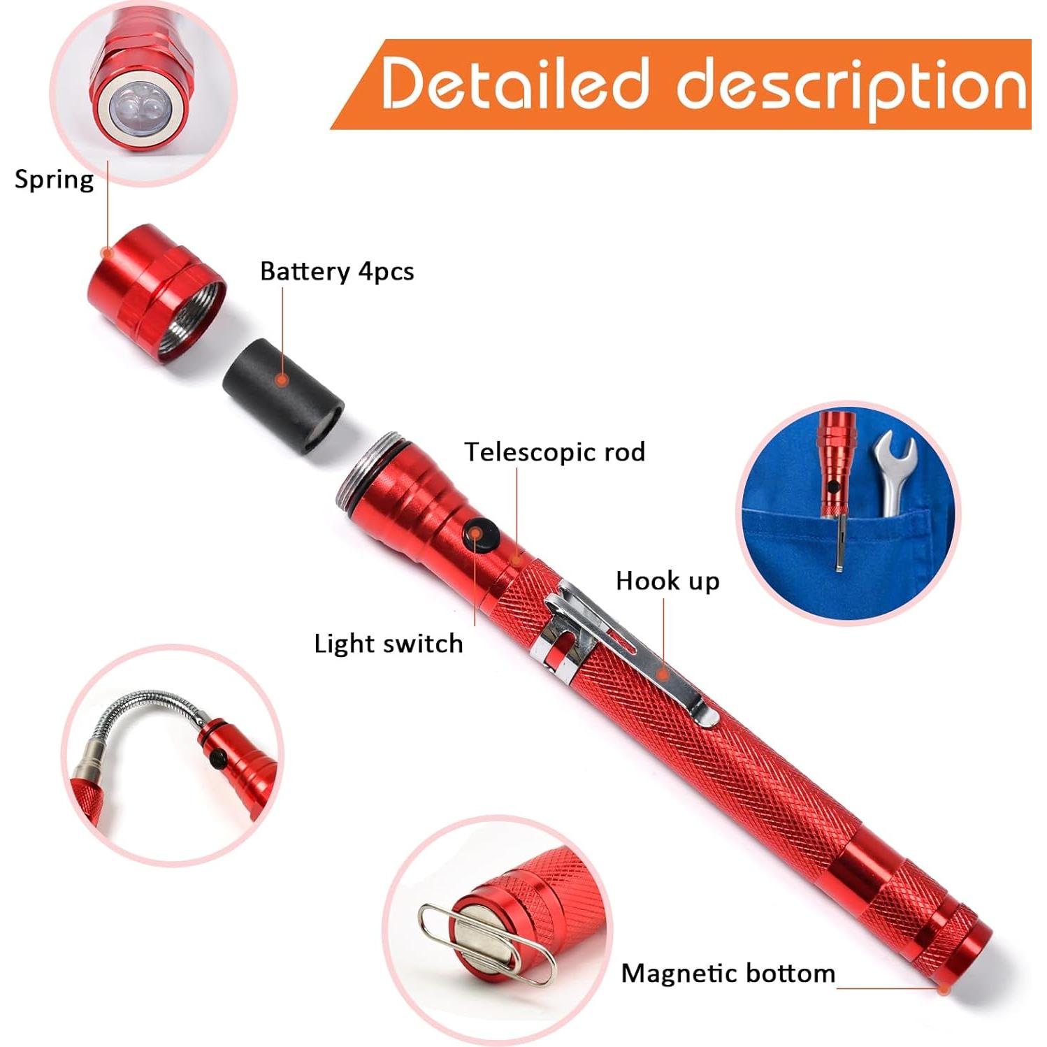 Herramienta de Recogida Magnética Kuchey con Luz LED Roja