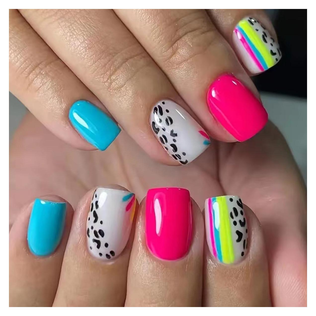 Uñas Postizas Cortas Cuadradas Geyakal - 24 Piezas Rosadas