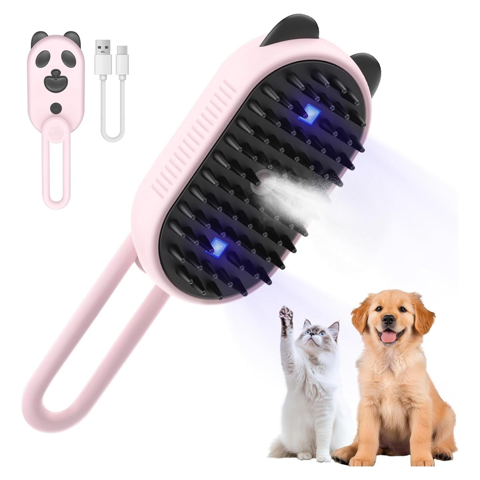 Cepillo de Vapor 4 en 1 Denwwico para Gatos y Perros Rosa