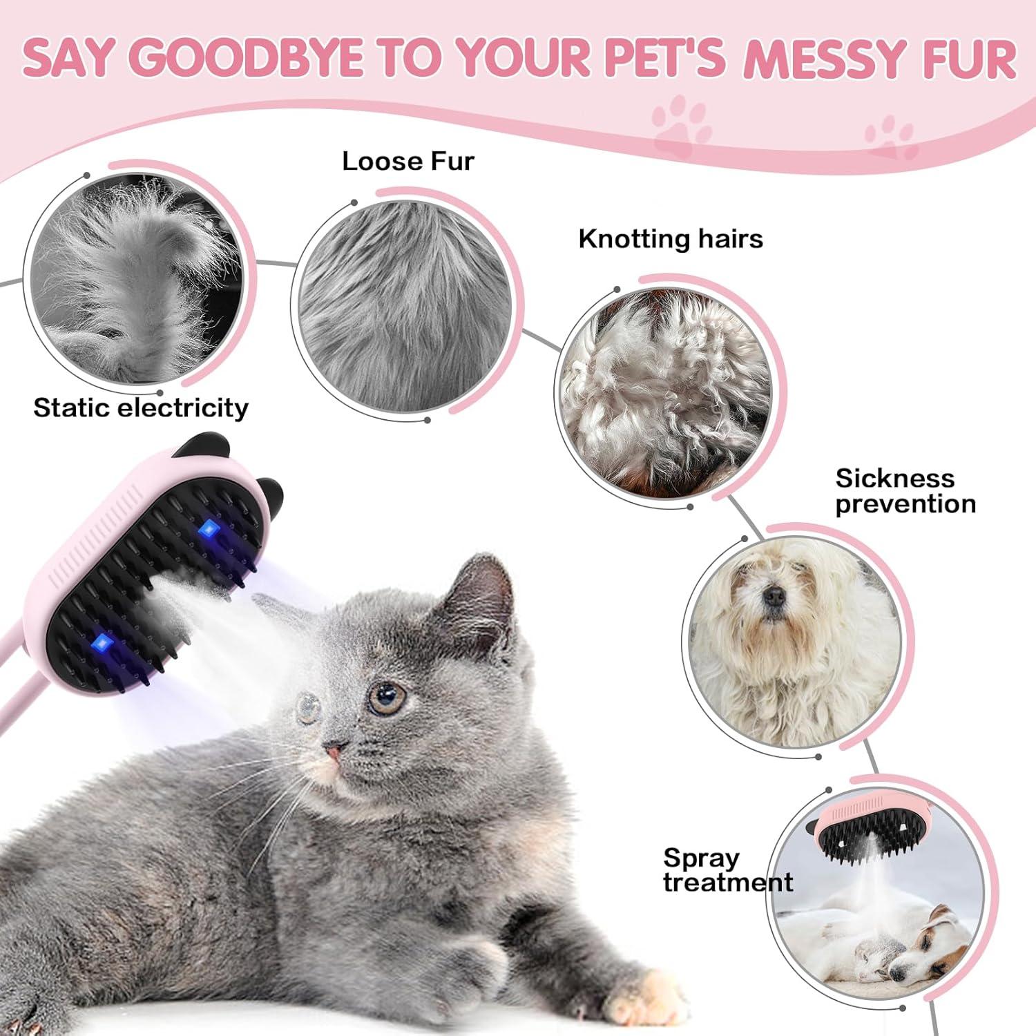 Cepillo de Vapor 4 en 1 Denwwico para Gatos y Perros Rosa