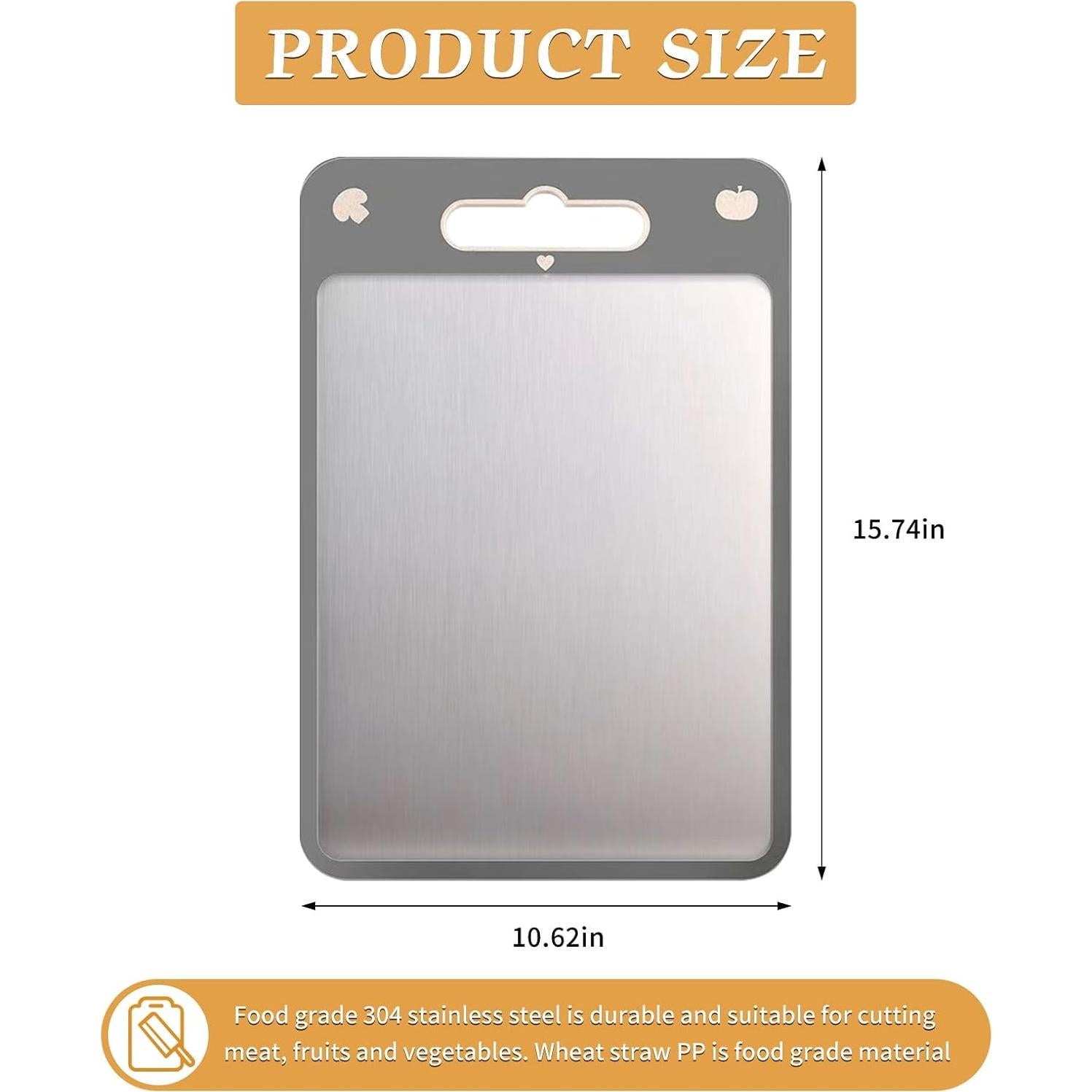 Tabla de Cortar Doble Lado XINHUISHQZ Acero Inoxidable 33x18cm