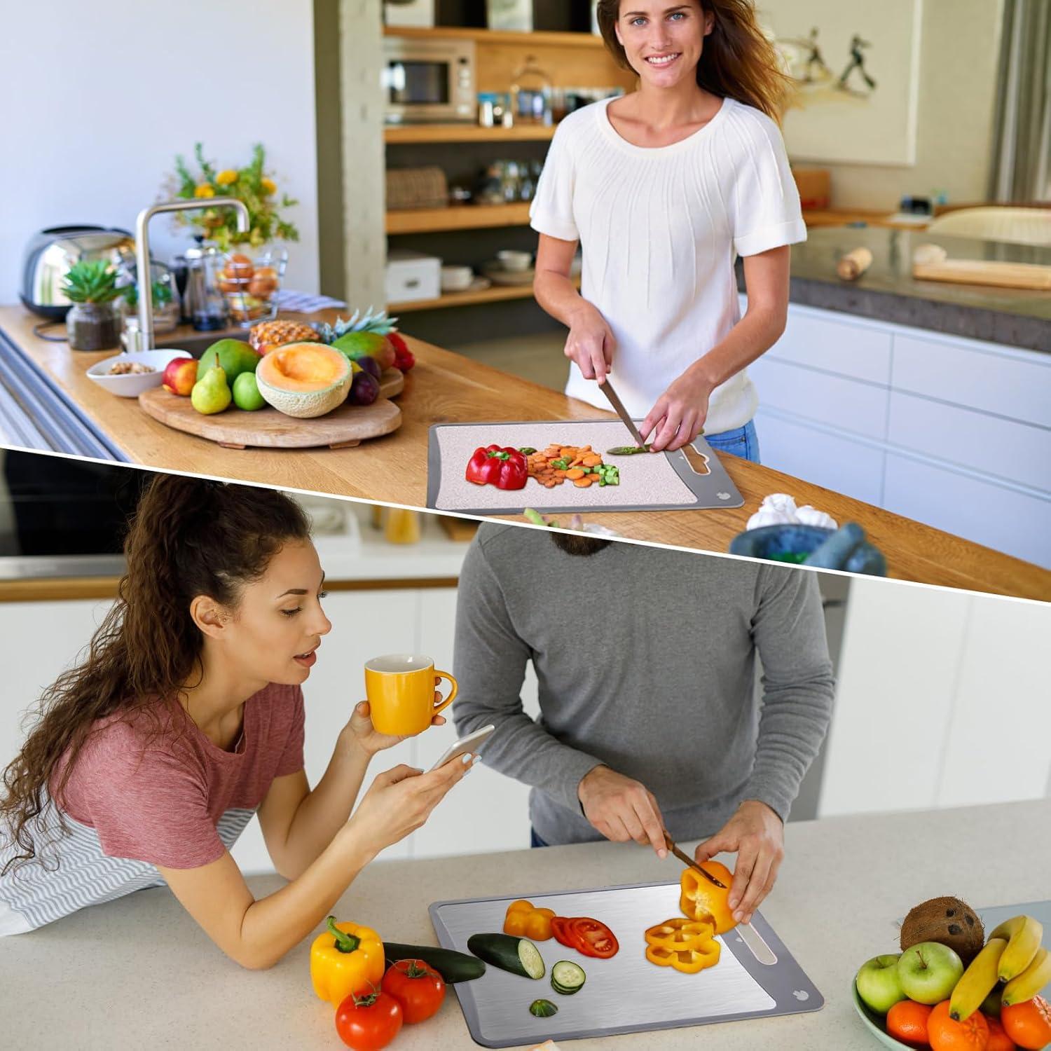 Tabla de Cortar Doble Lado XINHUISHQZ Acero Inoxidable 33x18cm