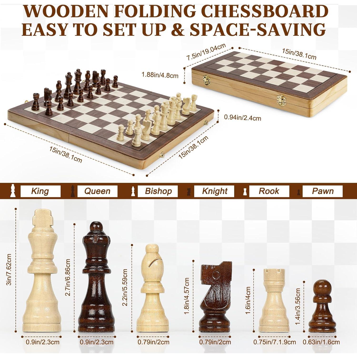 Juego de Ajedrez Magnético de Madera GLZM 38.1 cm Plegable