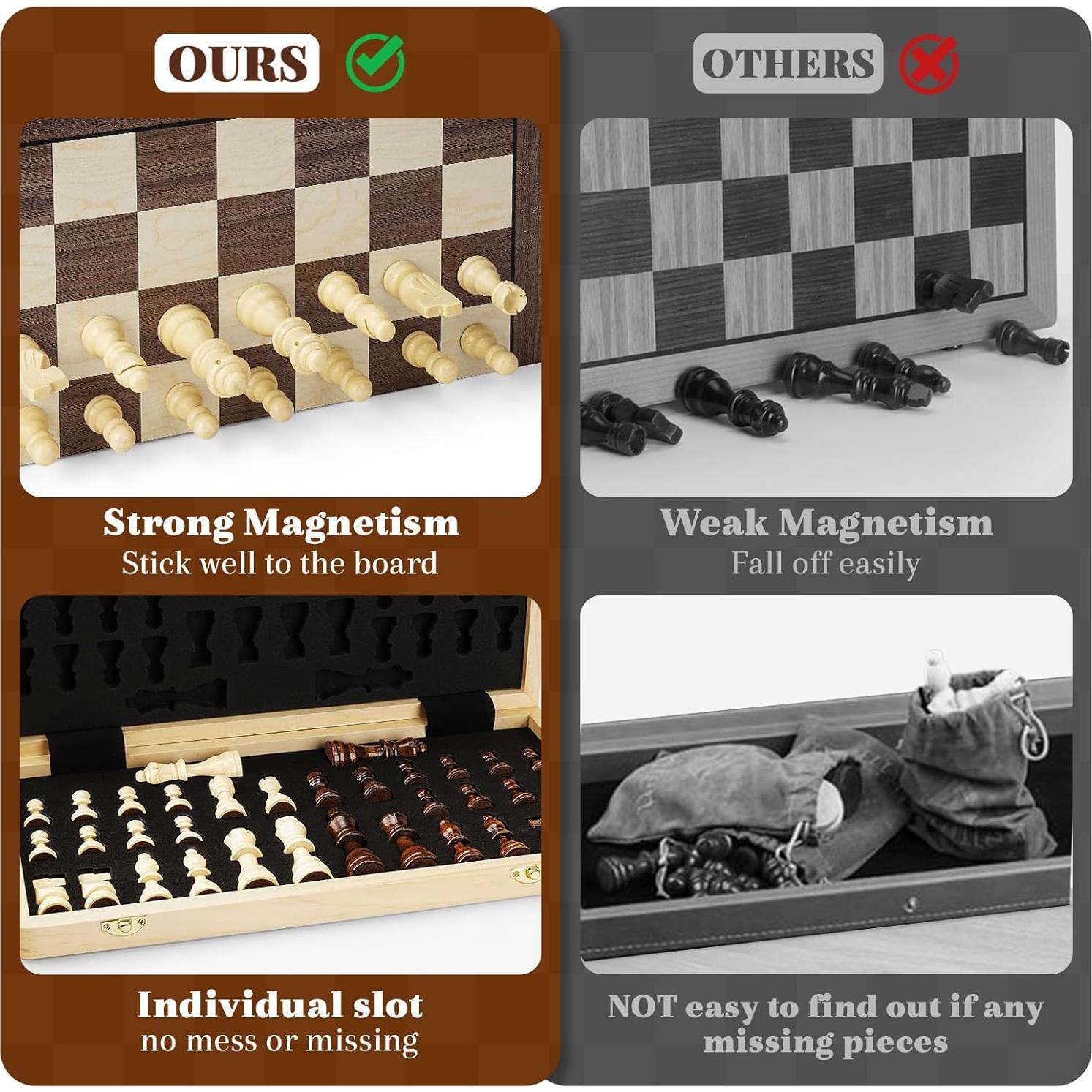 Juego de Ajedrez Magnético de Madera GLZM 38.1 cm Plegable