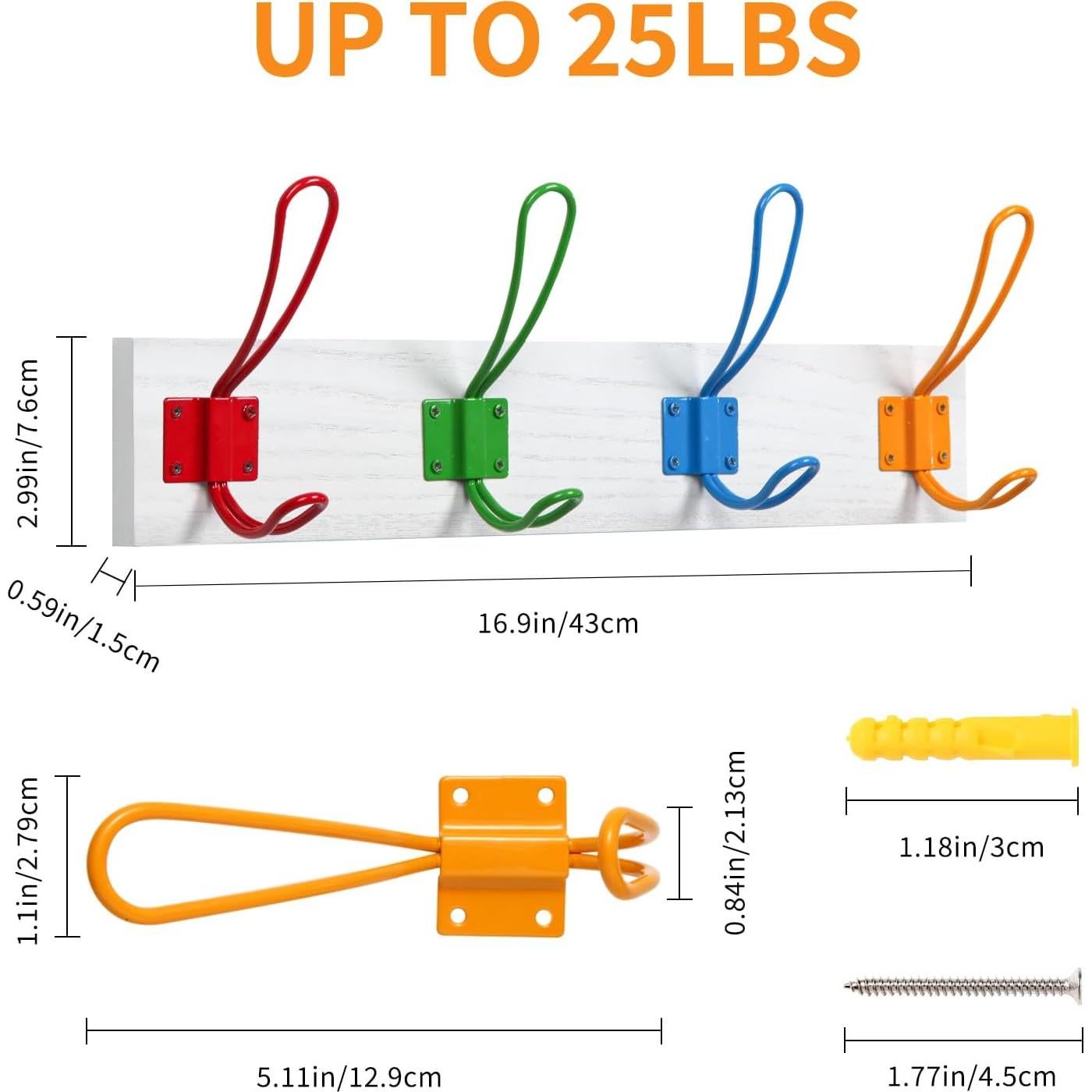Perchero de Abrigos KYSMOTIC Montado en Pared 4 Ganchos Blanco 43 cm