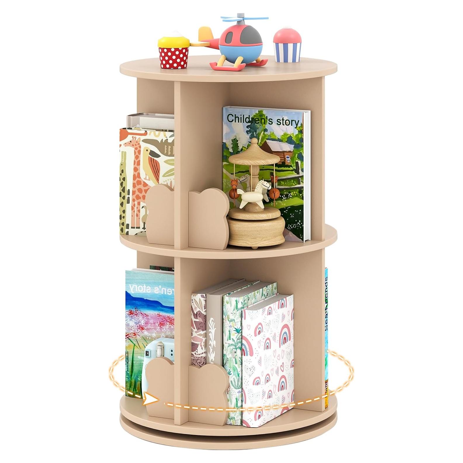 Estante de Libros Rotatorio HONEY JOY 2 Niveles Café 360°