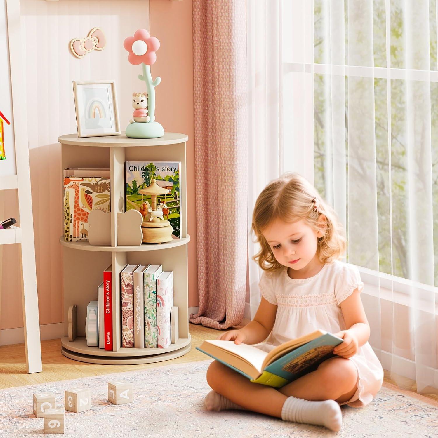 Estante de Libros Rotatorio HONEY JOY 2 Niveles Café 360°