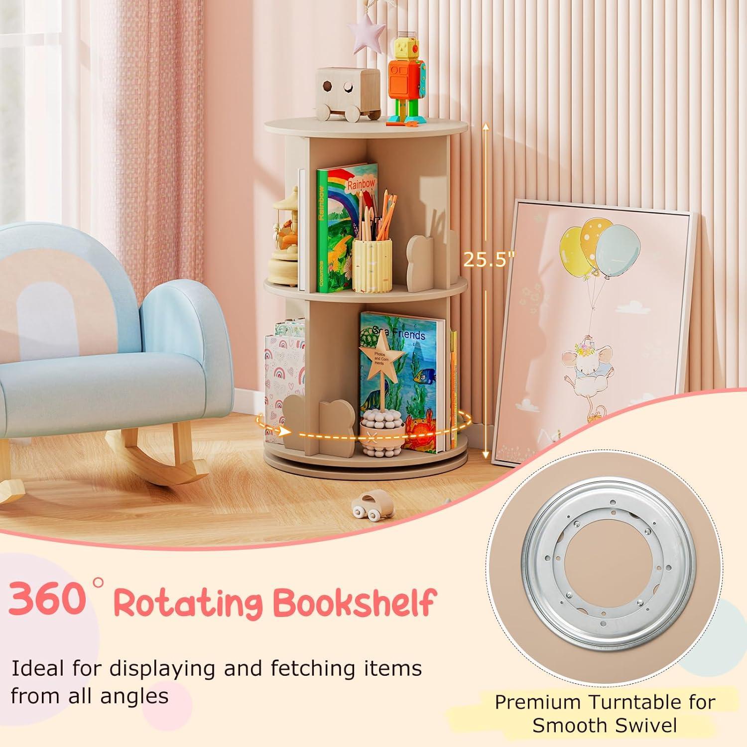 Estante de Libros Rotatorio HONEY JOY 2 Niveles Café 360°