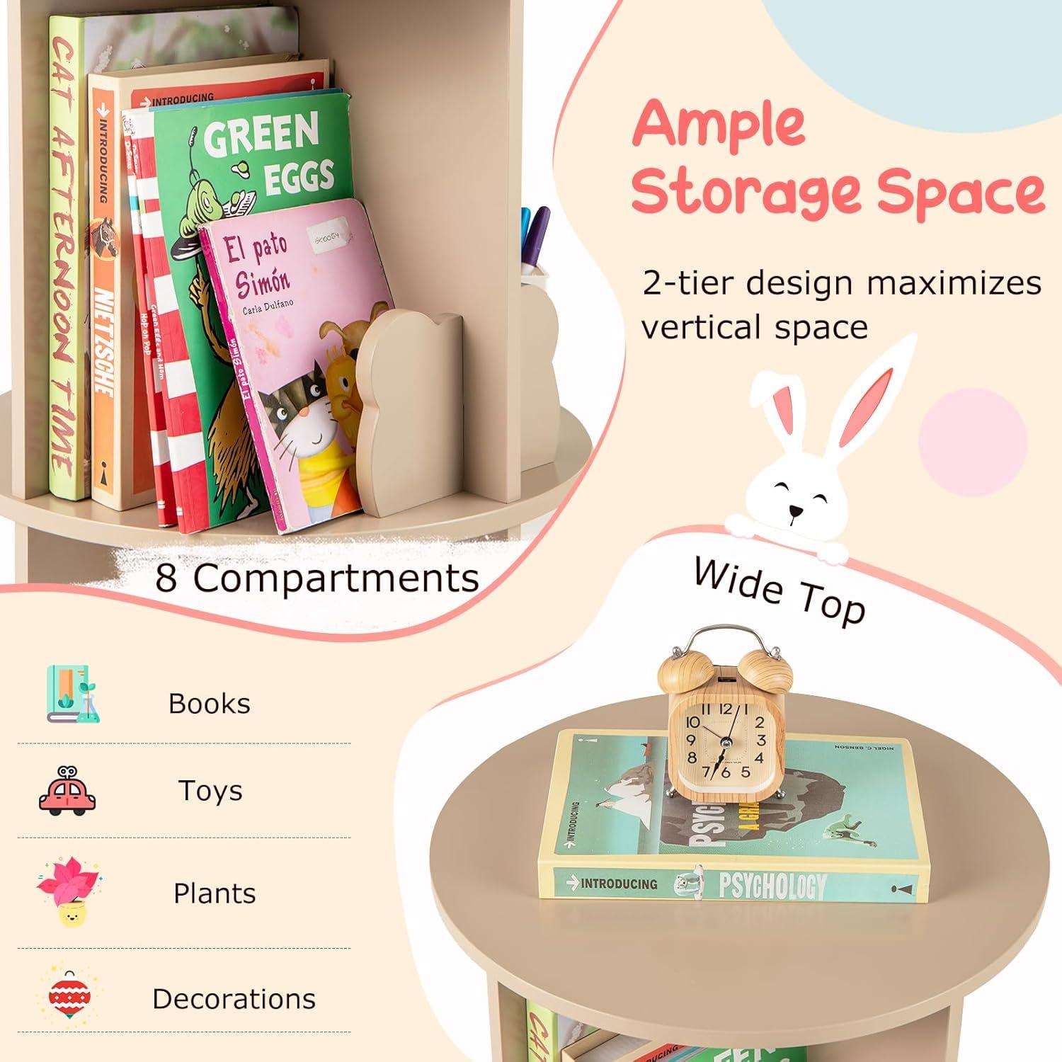 Estante de Libros Rotatorio HONEY JOY 2 Niveles Café 360°