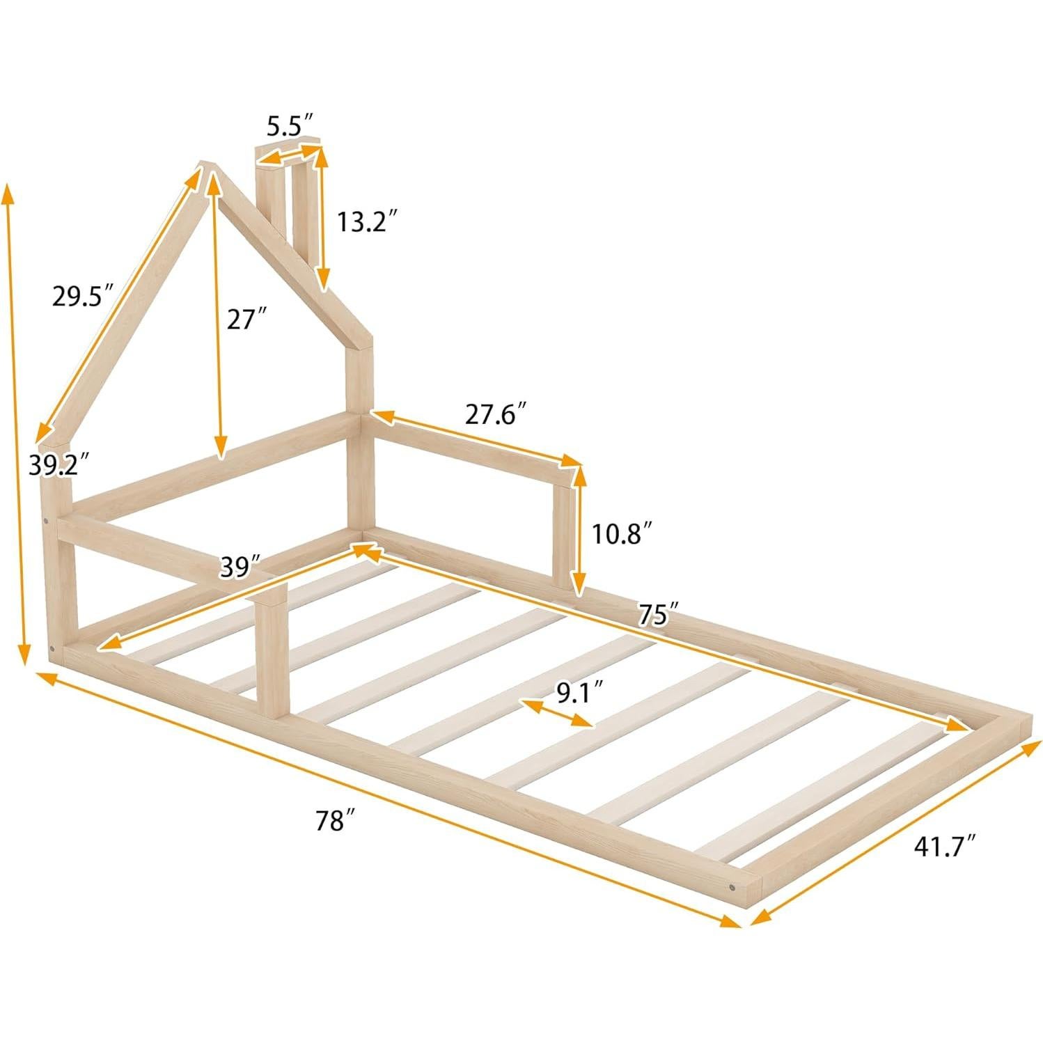 Cama de Piso Twin MERITLINE con Cabecera Casa Natural