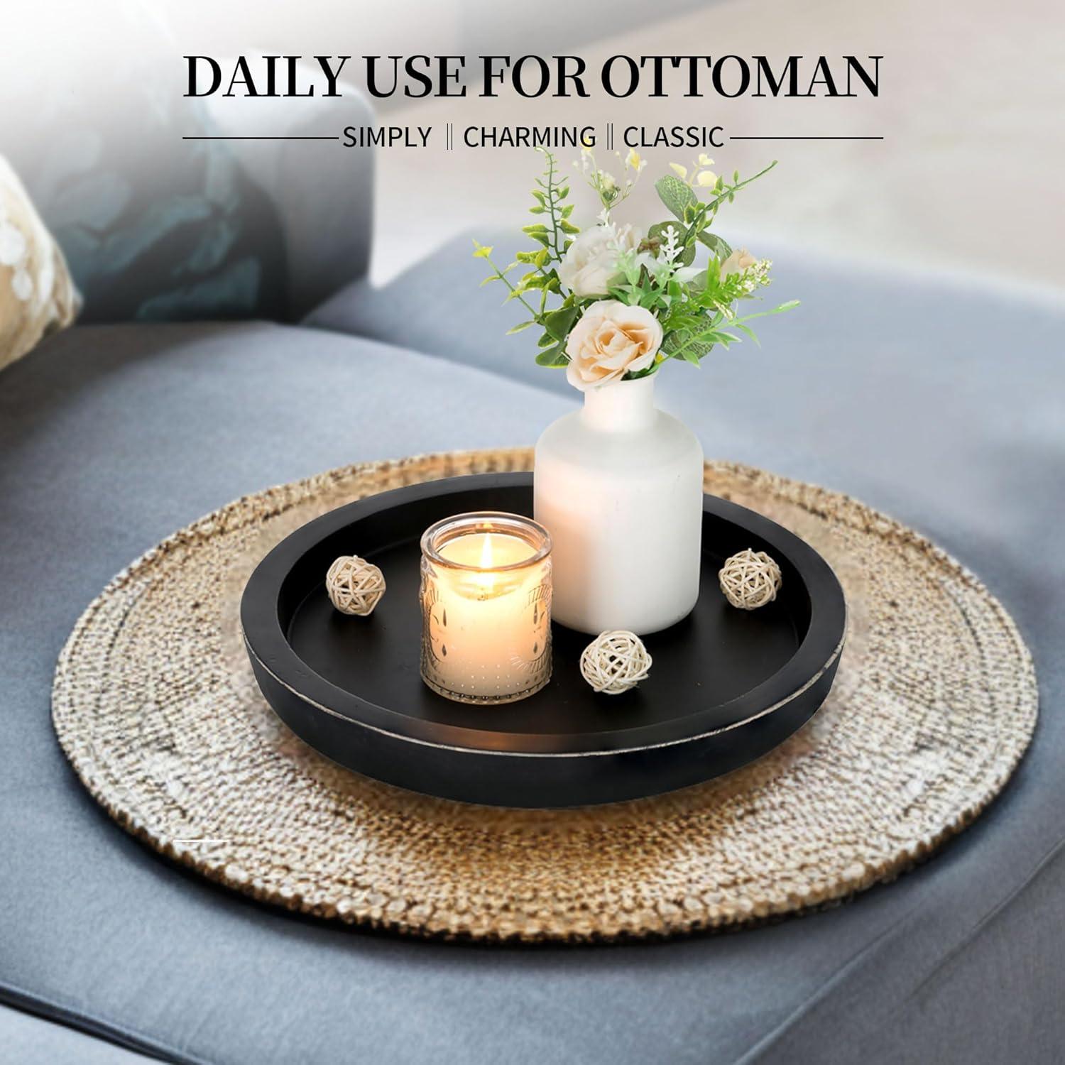 Bandeja Decorativa Redonda Negra Hanobe 28.5 cm Madera Paulownia