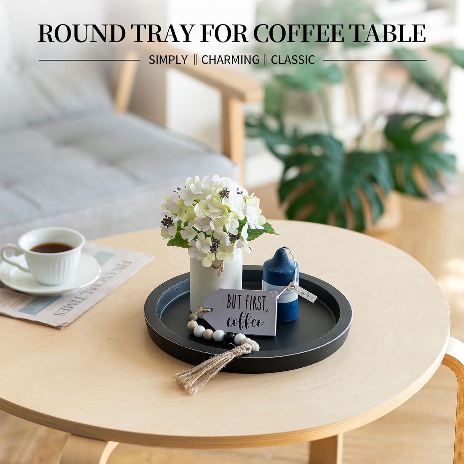 Bandeja Decorativa Redonda Negra Hanobe 28.5 cm Madera Paulownia