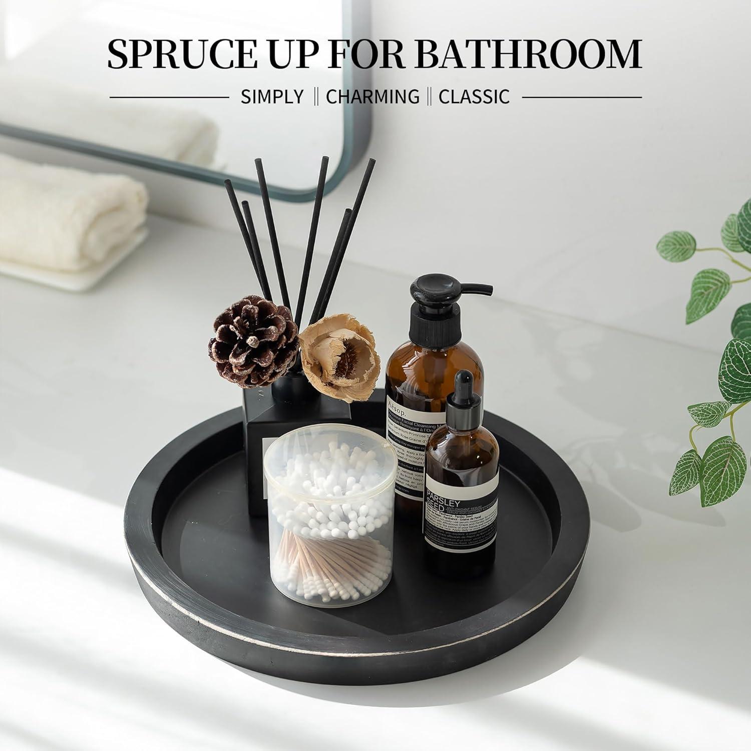 Bandeja Decorativa Redonda Negra Hanobe 28.5 cm Madera Paulownia