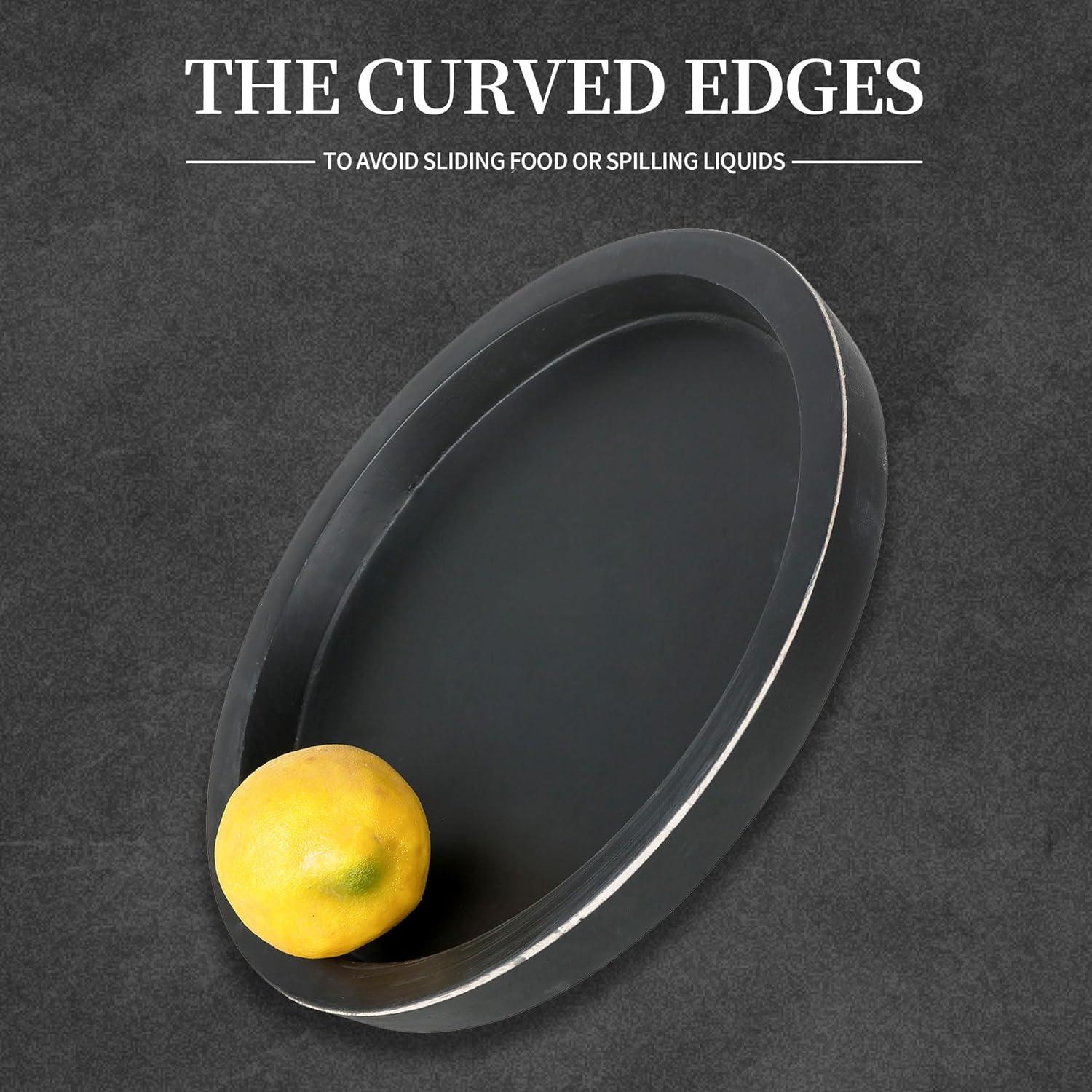 Bandeja Decorativa Redonda Negra Hanobe 28.5 cm Madera Paulownia