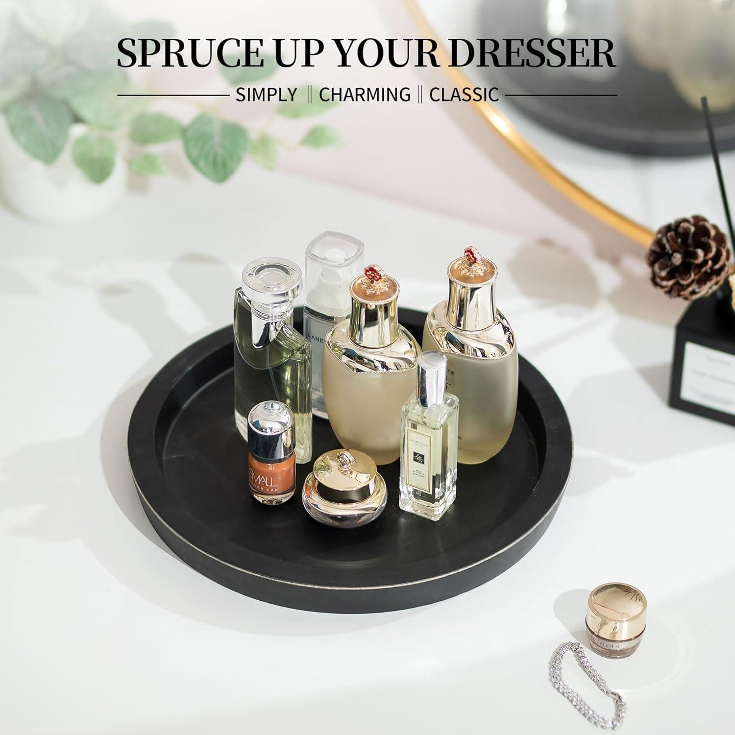 Bandeja Decorativa Redonda Negra Hanobe 28.5 cm Madera Paulownia