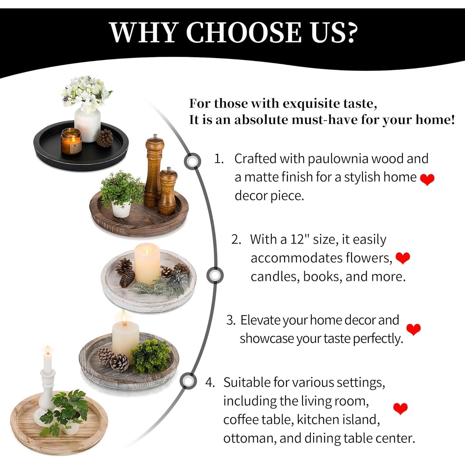 Bandeja Decorativa Redonda Negra Hanobe 28.5 cm Madera Paulownia