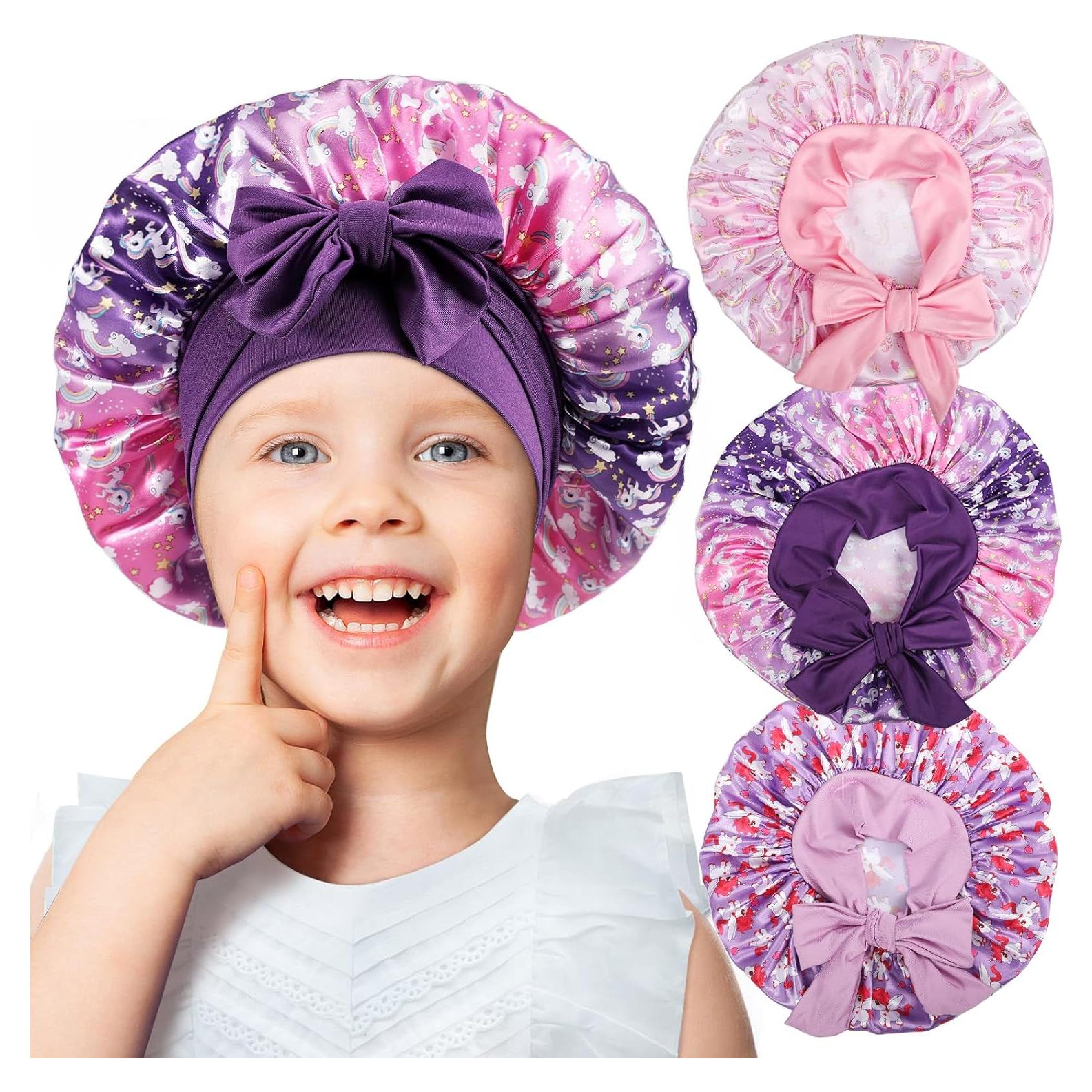3 Gorras de Seda Suave para Niñas con Patrón Unicornio
