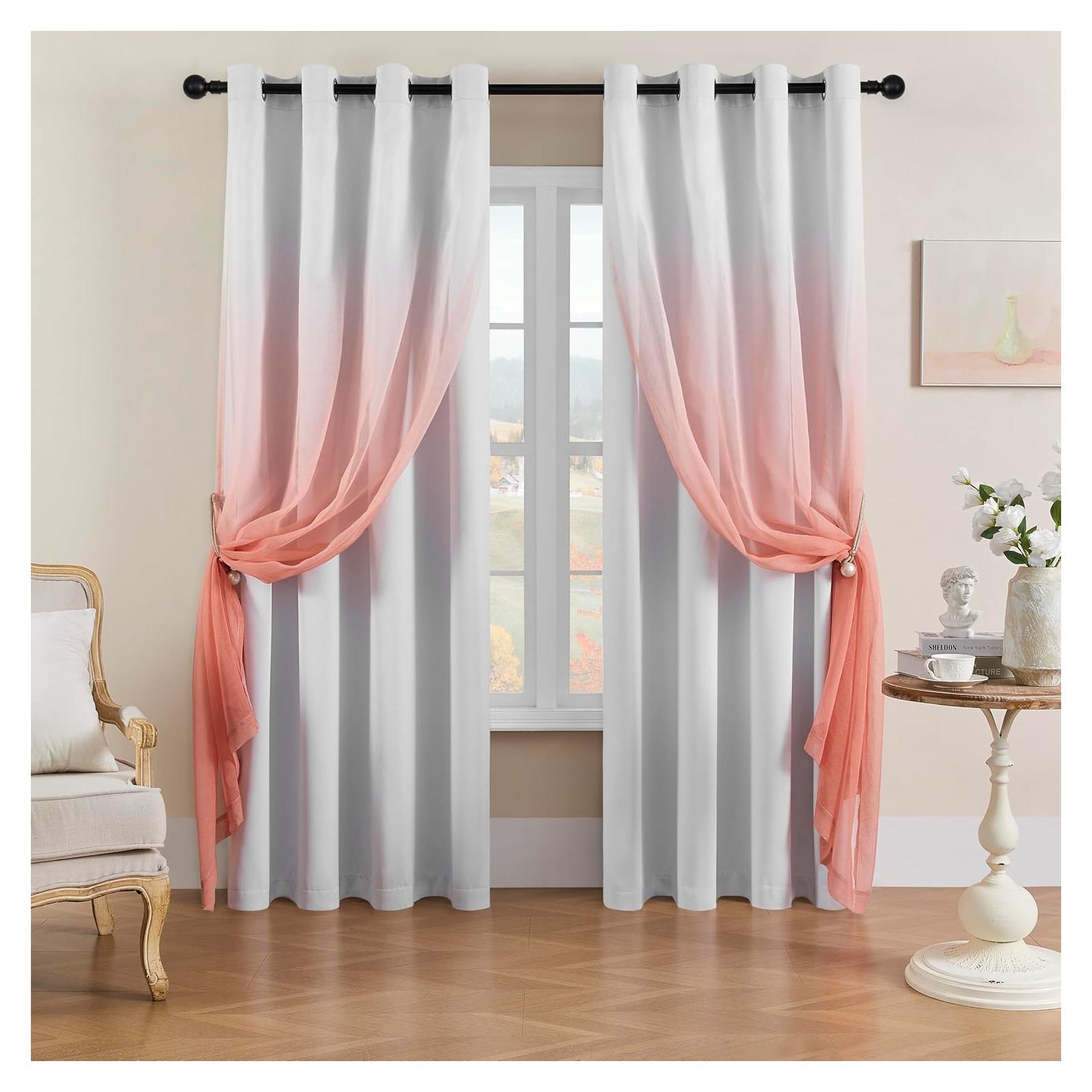 Cortinas Opacas NatureTalk Rosa 2 Paneles 52x63 cm Ojal Plata