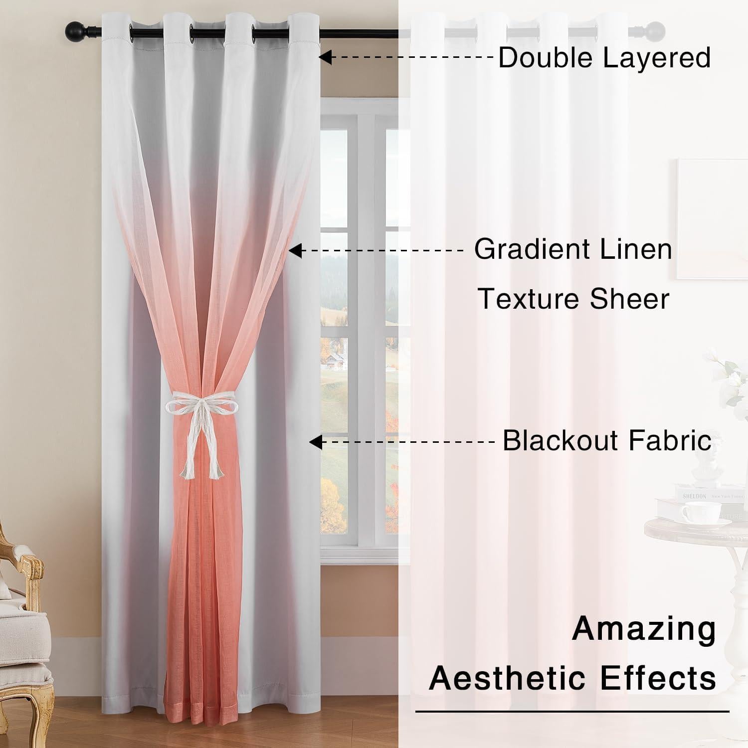 Cortinas Opacas NatureTalk Rosa 2 Paneles 52x63 cm Ojal Plata