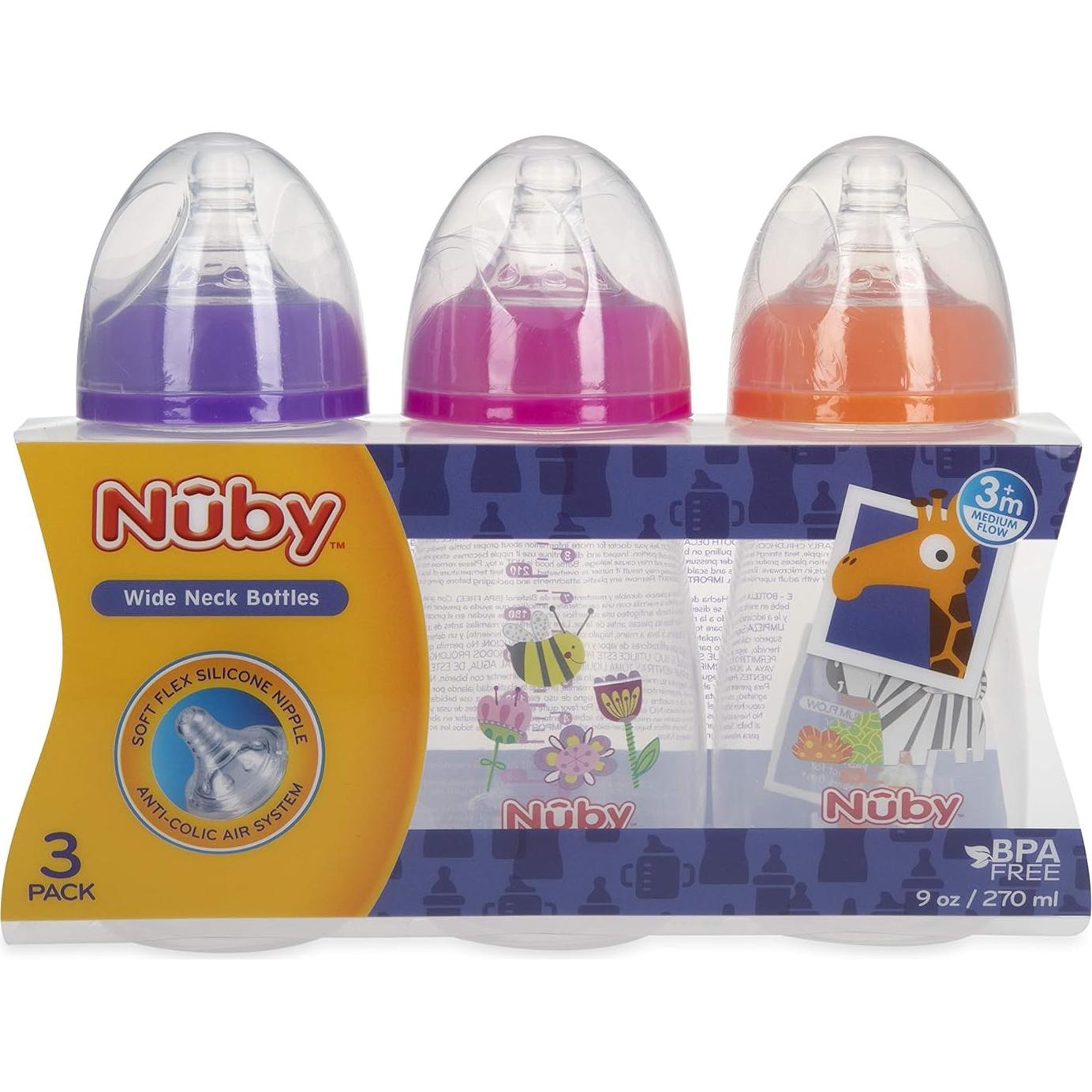 Botellas Anticólicas Nuby Tritan 9oz 3 Paquete 3M+