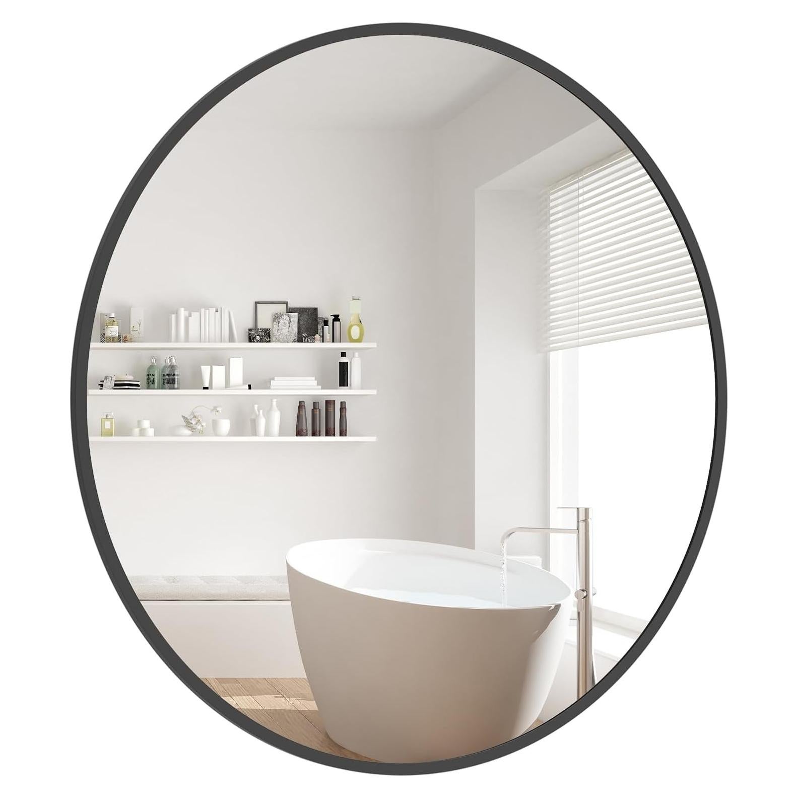 Espejo de Pared Redondo WallBeyond 50.8 cm Negro Metalizado